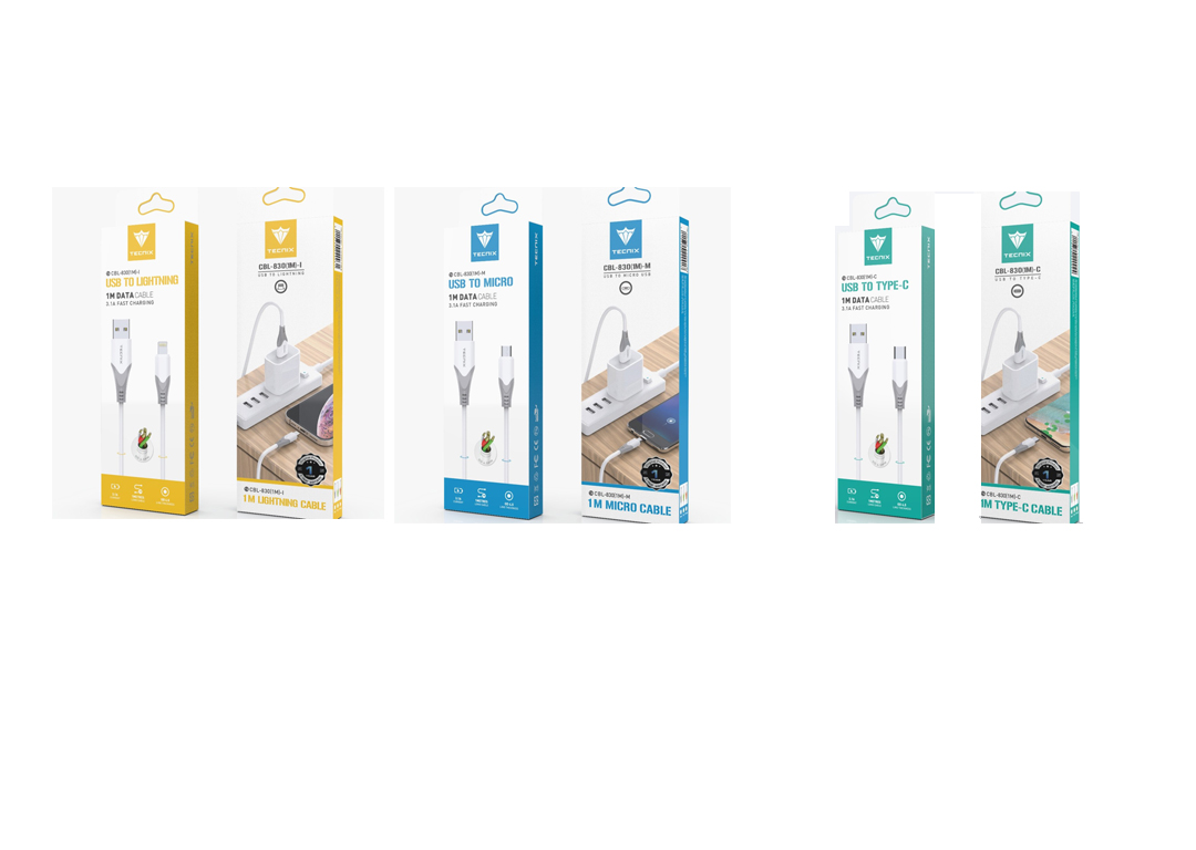 CÁP CHUYỂN USB RA MICRO USB 2M 2.1A/ USB RA TYPE-C/ USB RA LIGHTNING CBL-830 TECNIX