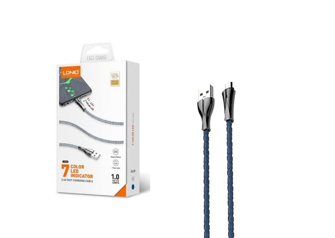 DÂY CÁP SẠC ĐIỆN THOẠI USB RA CỔNG MICRO 2.4A 1M LS461 MÀU XANH , XÁM