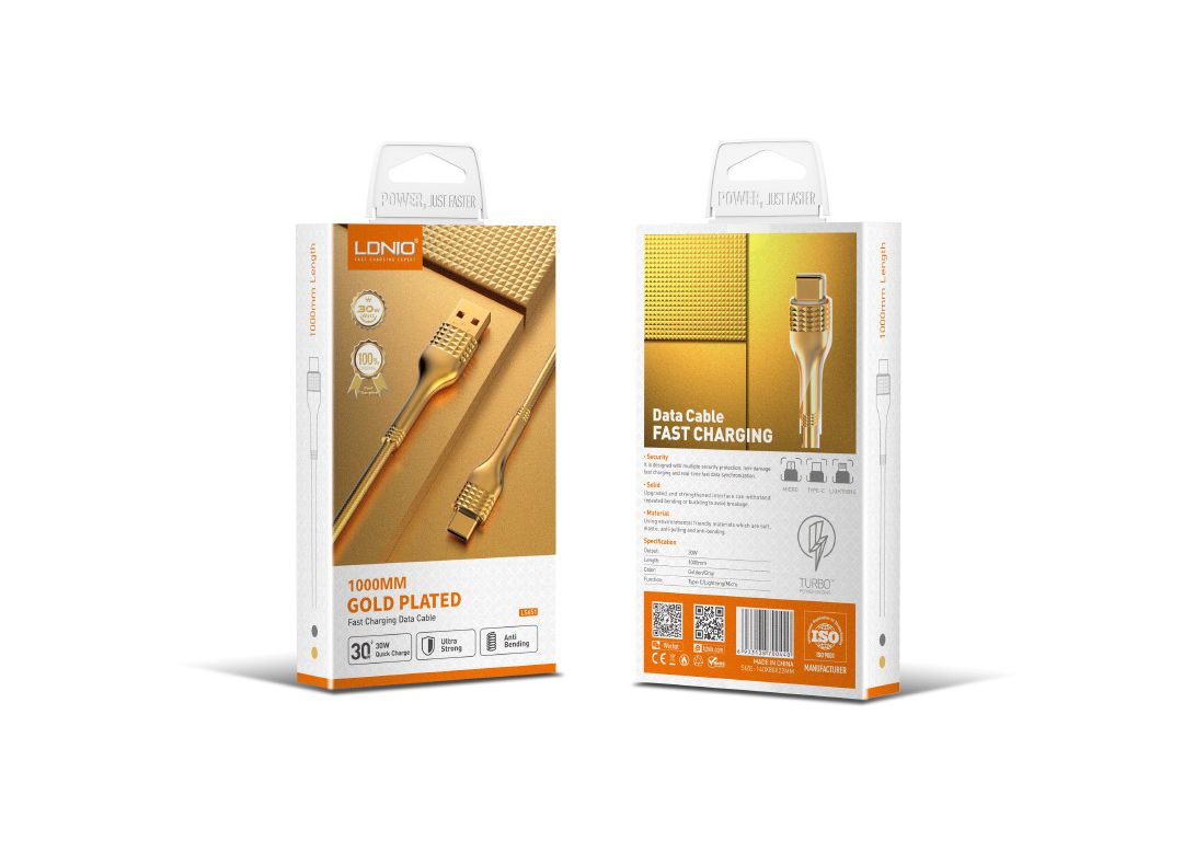 Cáp sạc nhanh 2 loại 30W màu vàng/xám LDNIO LS651