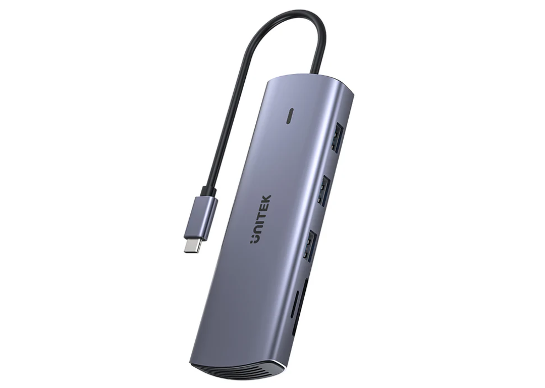 Bộ chuyển đổi 9 cổng Type-C -> USB-A + HDMI + VGA + LAN + CardReader + PD 100W UNITEK D1113A