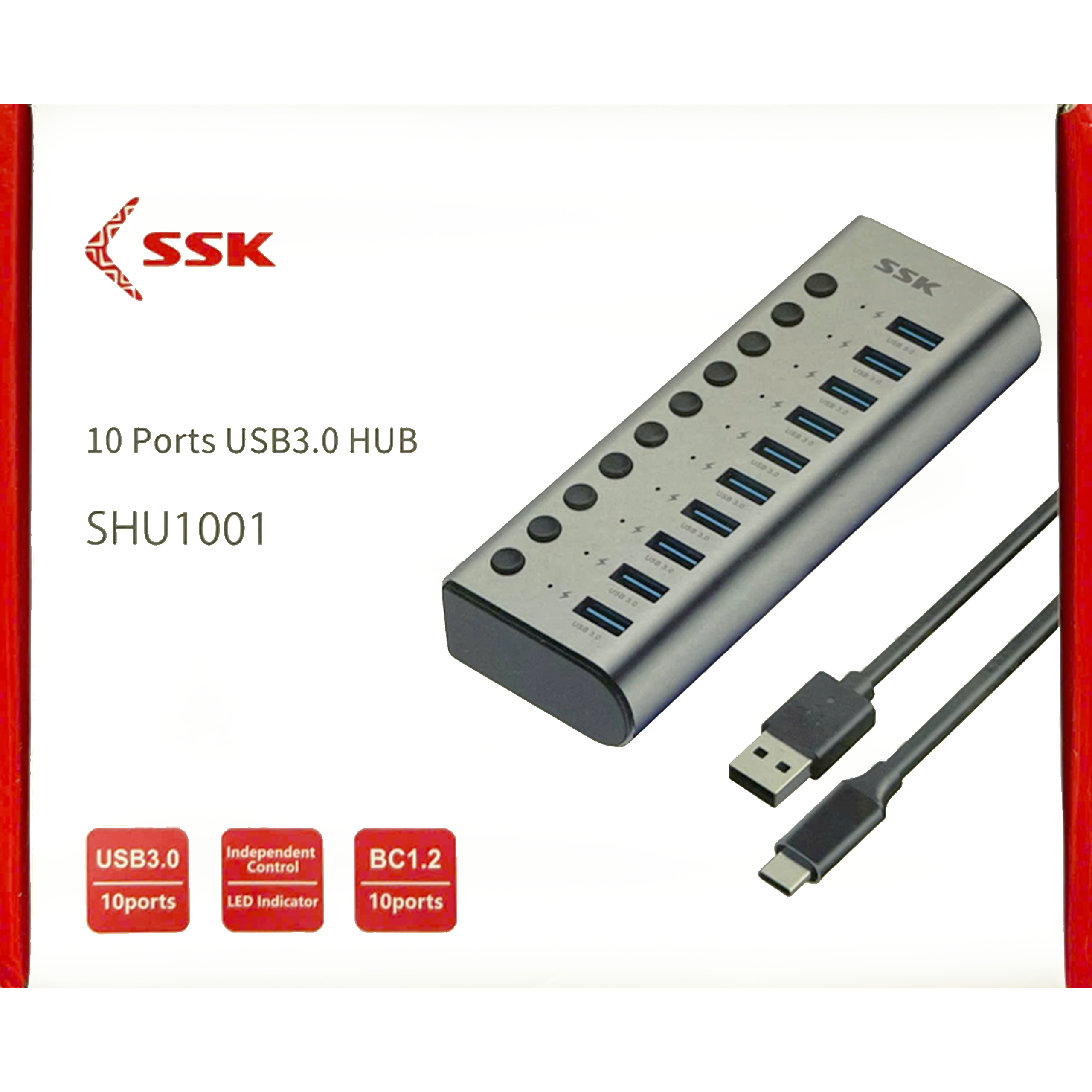 Hub chia 10 cổng USB3.0 có công tắc SSK SHU1001