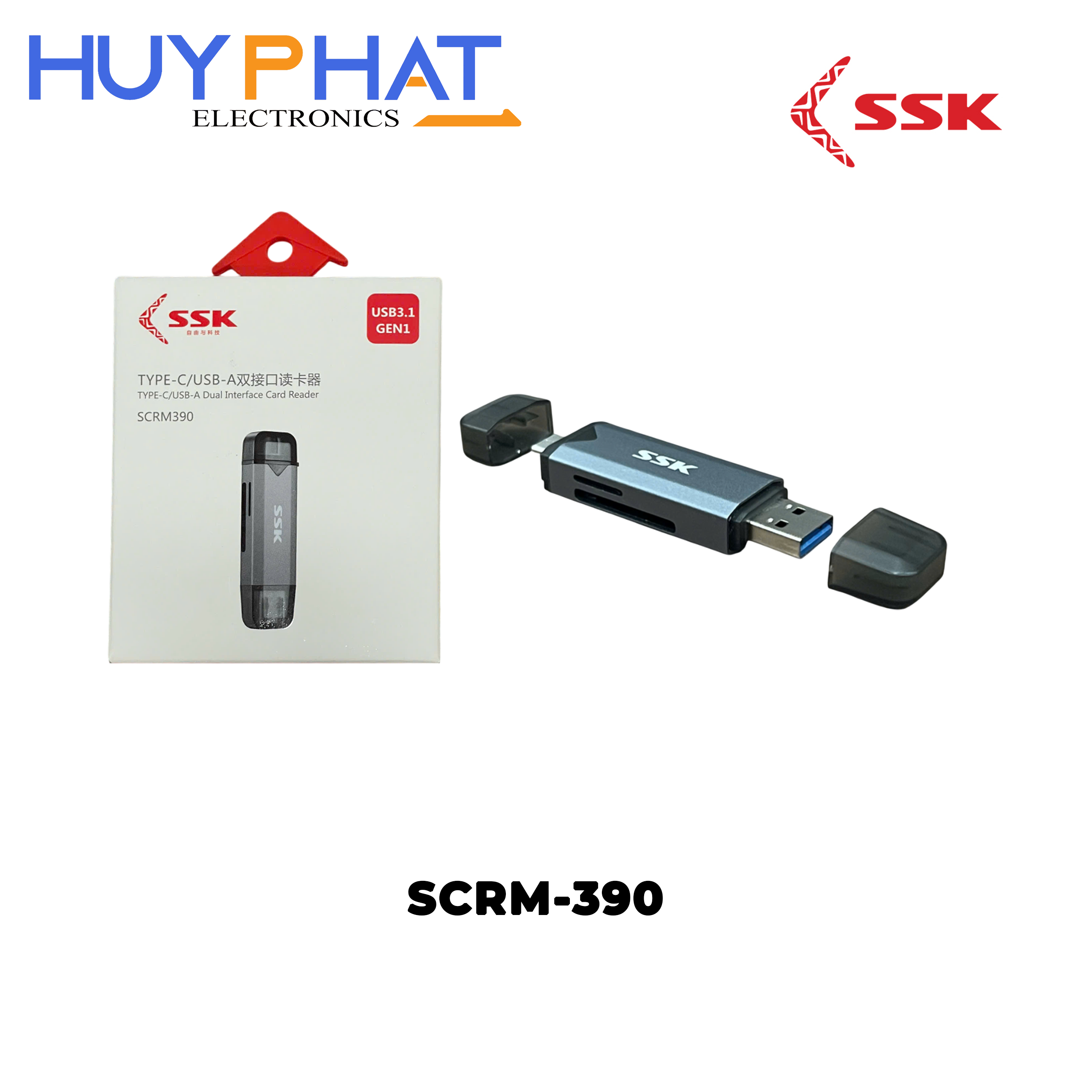 Đầu đọc thẻ 2 đầu USB3.0/Type-C TF/SD SSK SCRM-390