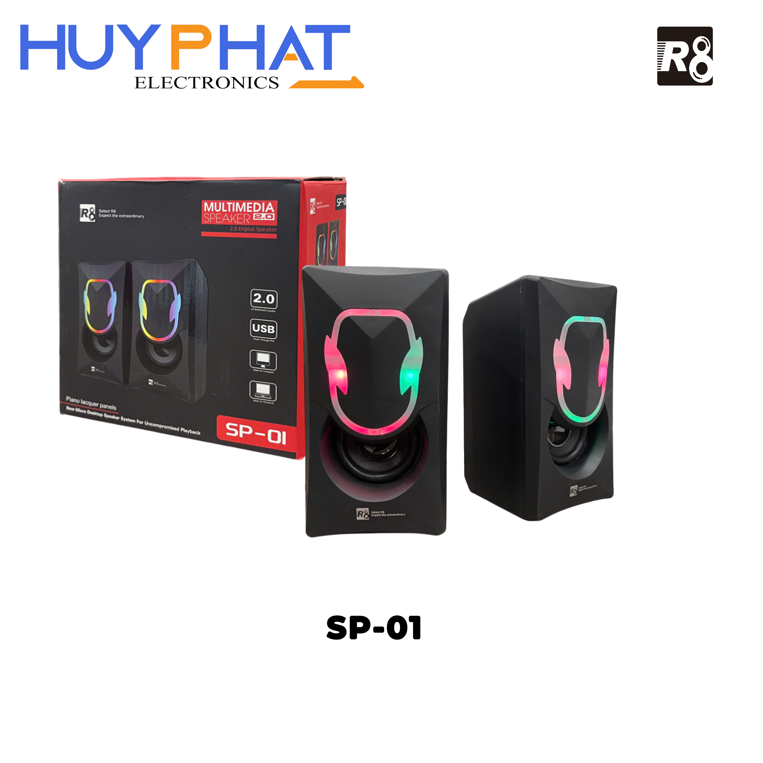 Loa đôi đa phương tiện 2.0 bằng gỗ có RGB công suất 3W x 2 R8 SP-01