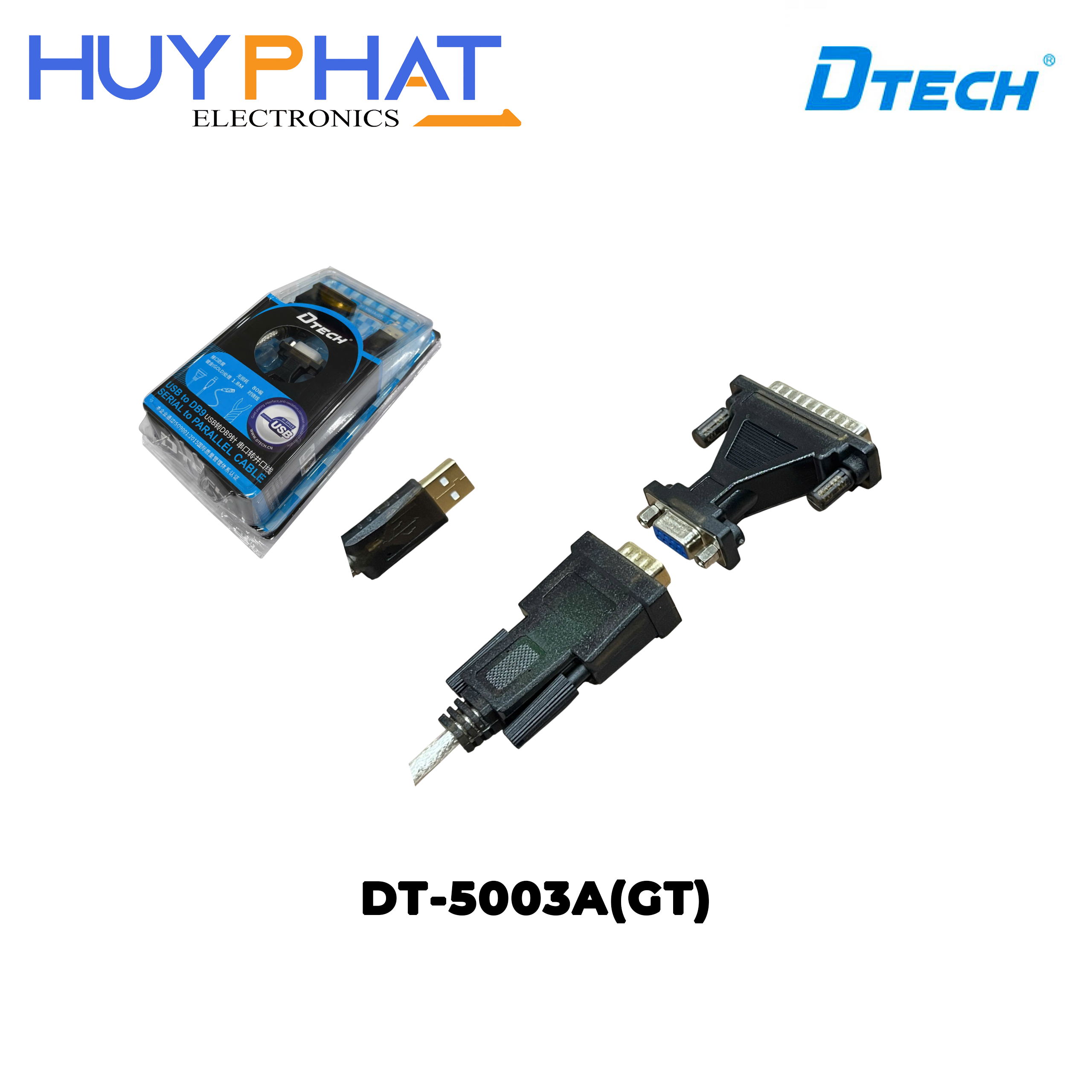 Cáp USB2.0 -> COM 9K + đầu đổi COM 25K dài 1.8M DTECH DT-5003A(GT)
