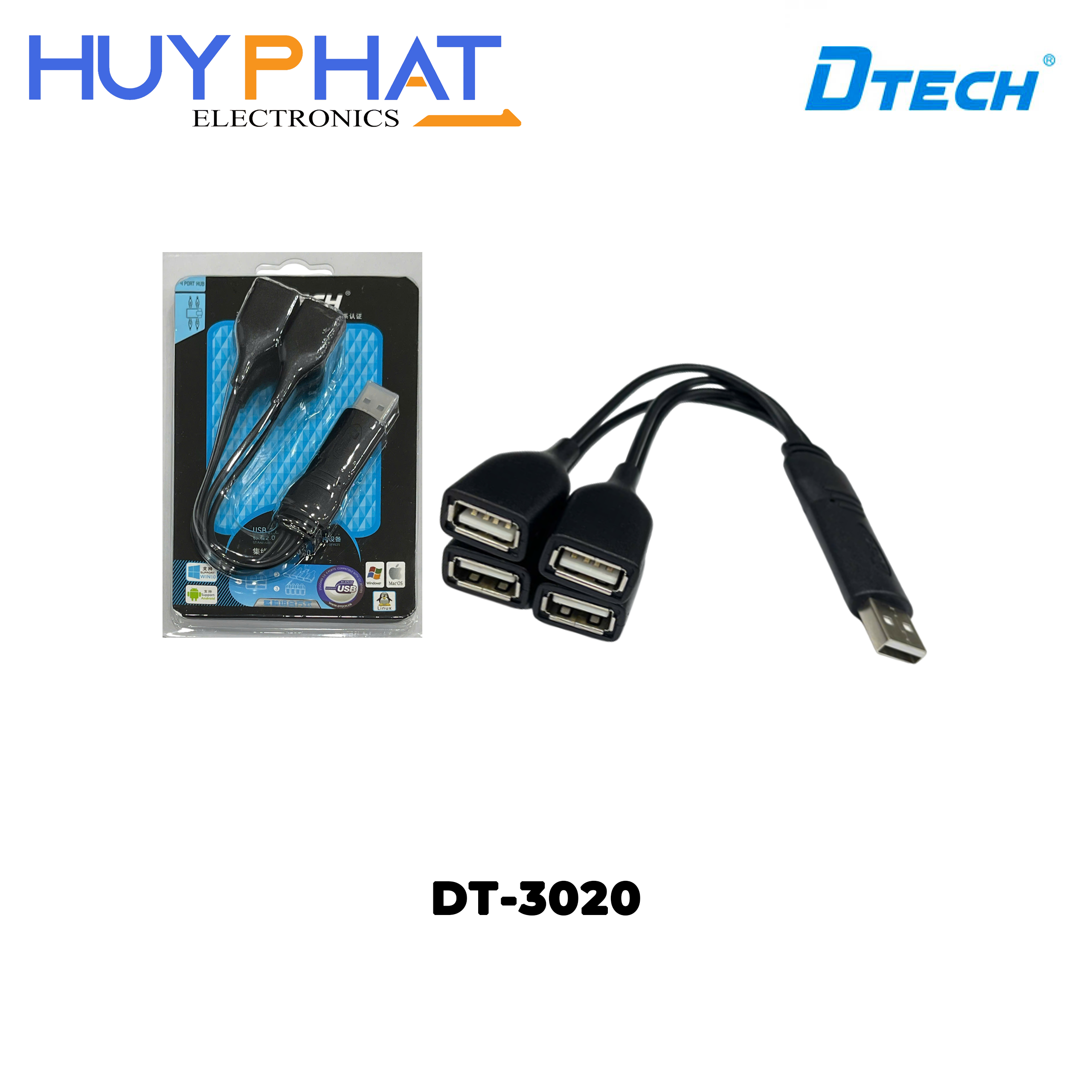 Hub chia 4 cổng USB2.0 DTECH DT-3020