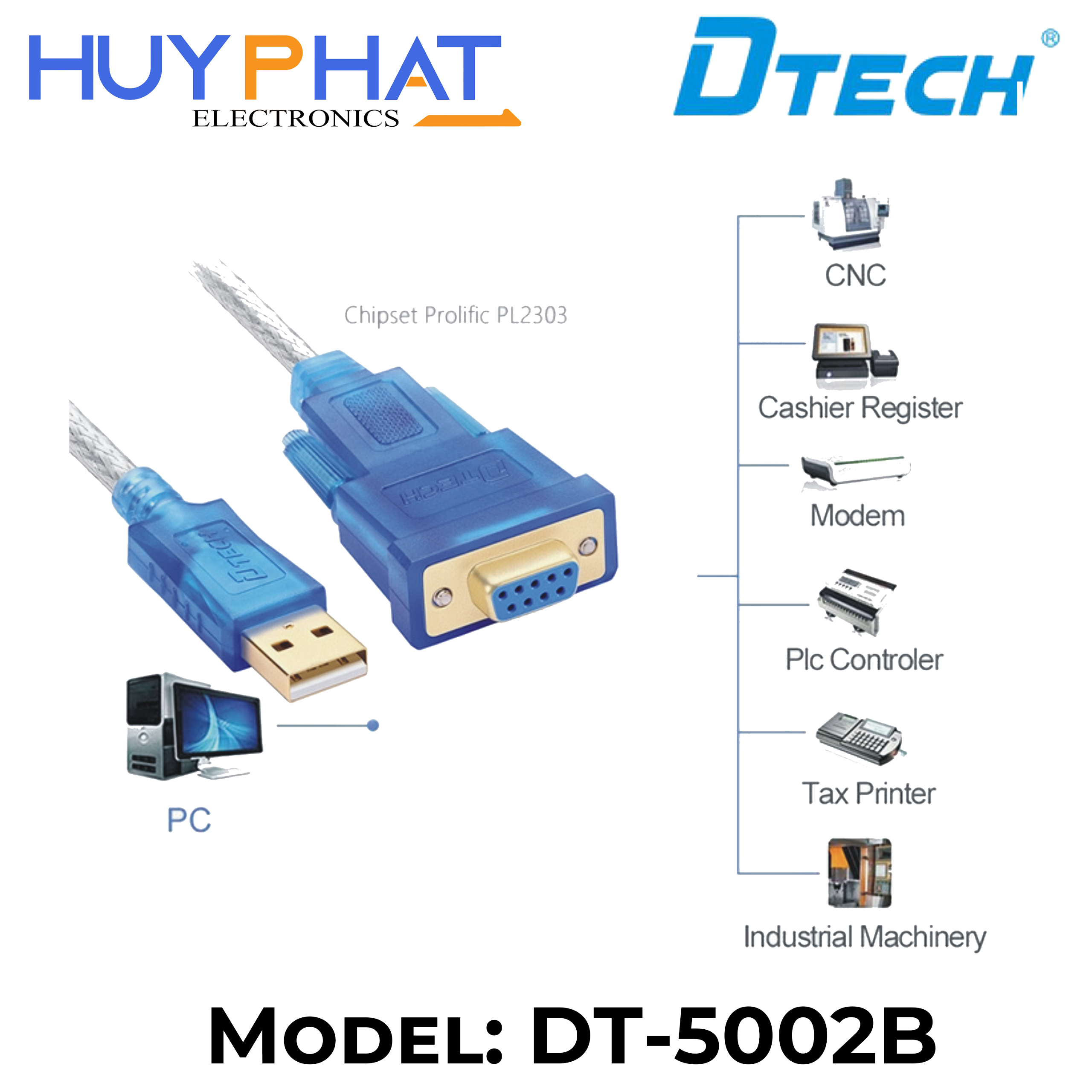 Cáp chuyển USB 2.0 -> Com 9L DTECH DT-5002B GT