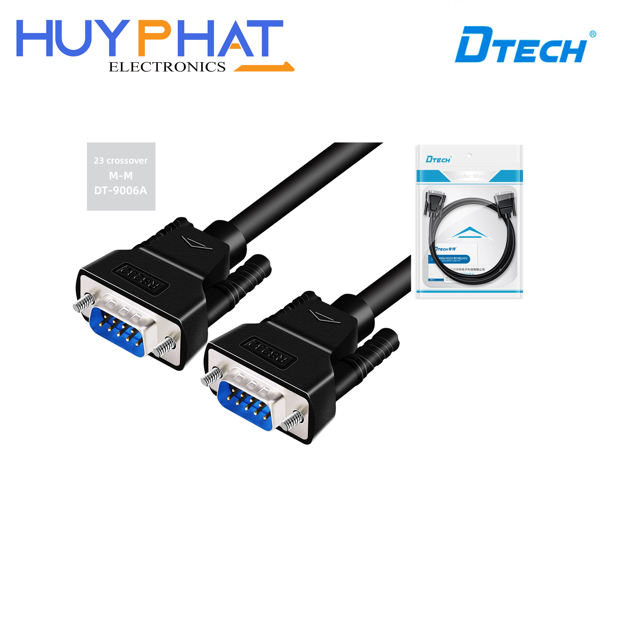 Cáp nối tiếp chéo DB9 RS232 M/M dài 1.5M DTECH DT-9006A