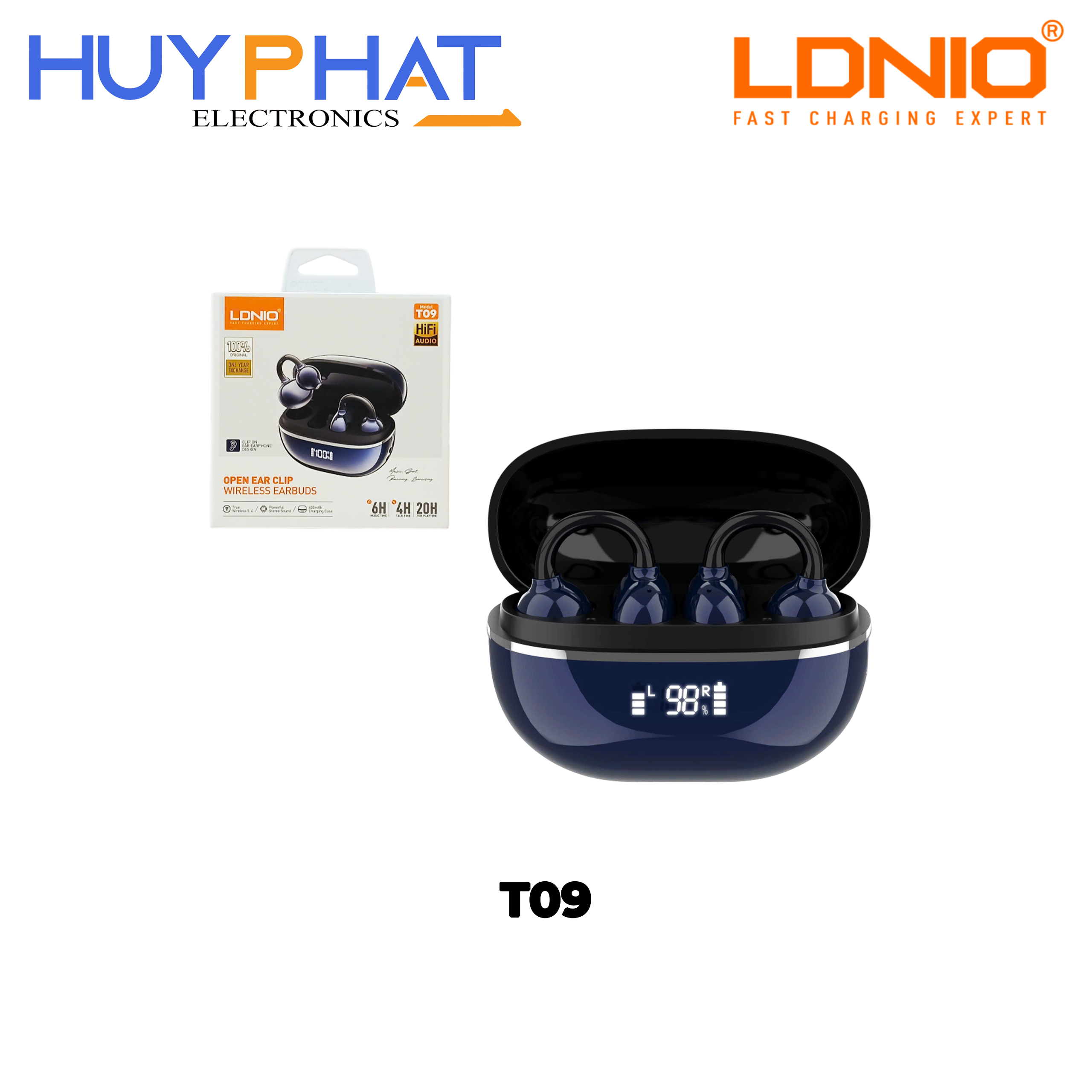 Tai nghe BT màu xanh đen LDNIO T09