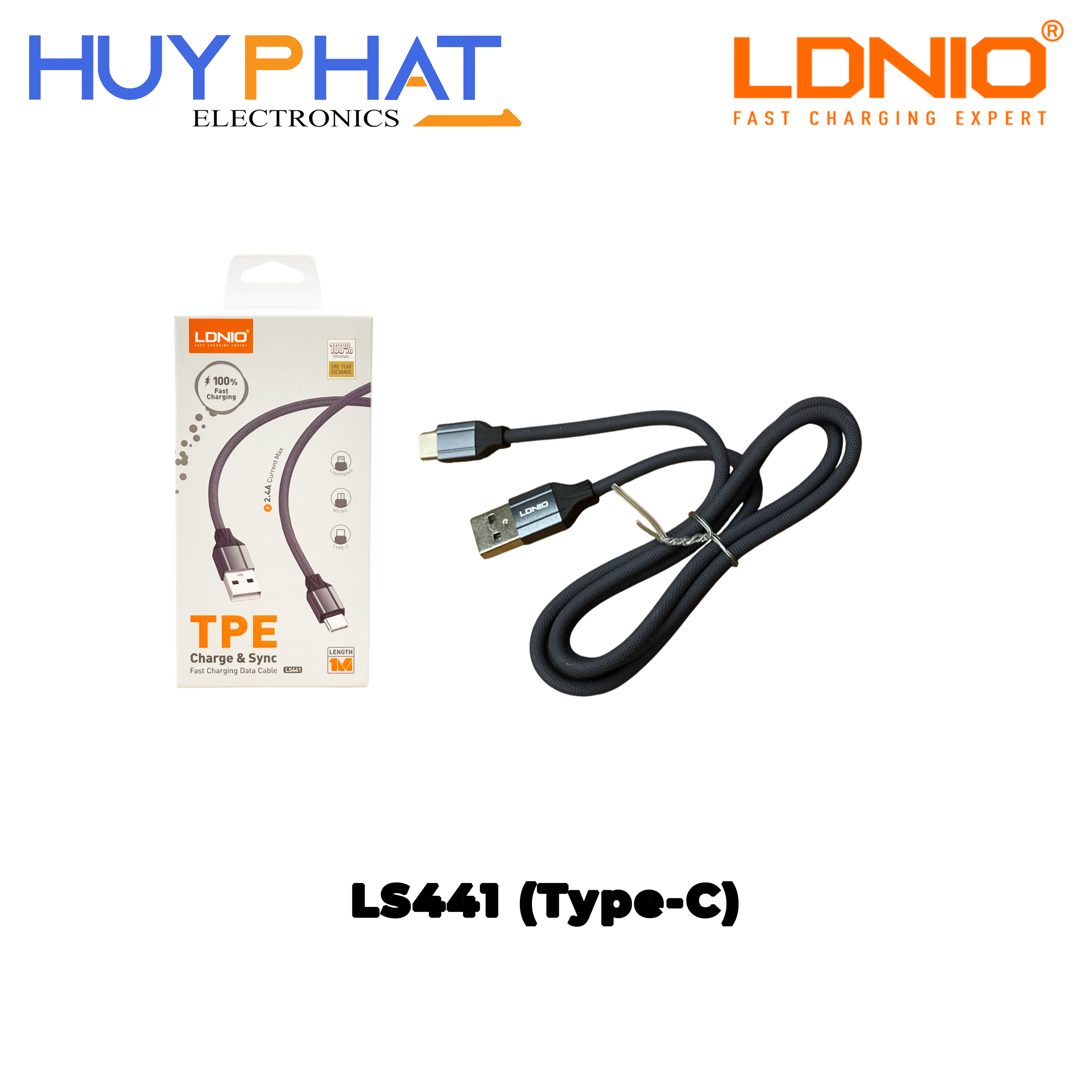 Cáp sạc USB -> Type-C 2.4A LDNIO LS441