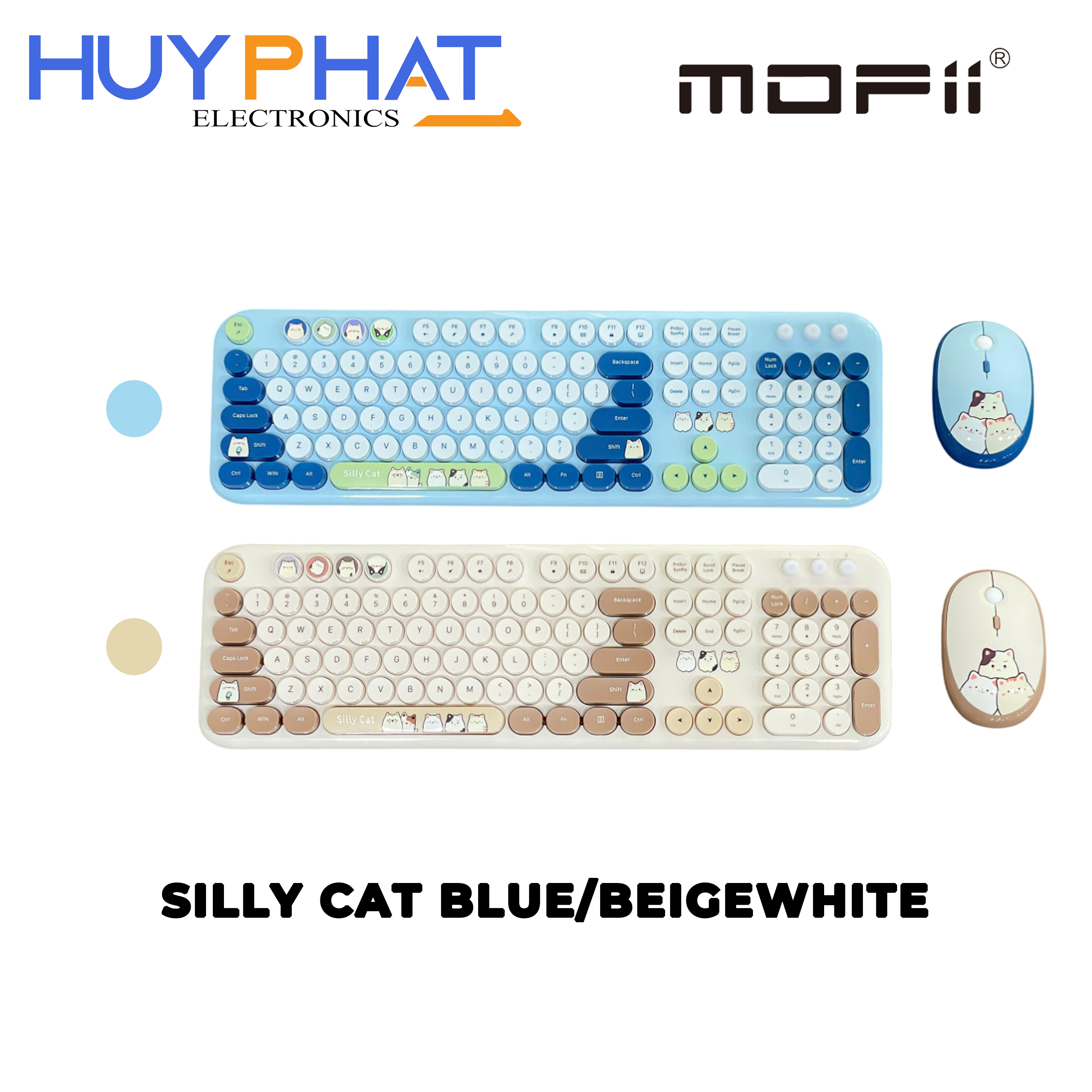 Combo bàn phím chuột không dây 2.4G 2 màu MOFII SILLY CAT