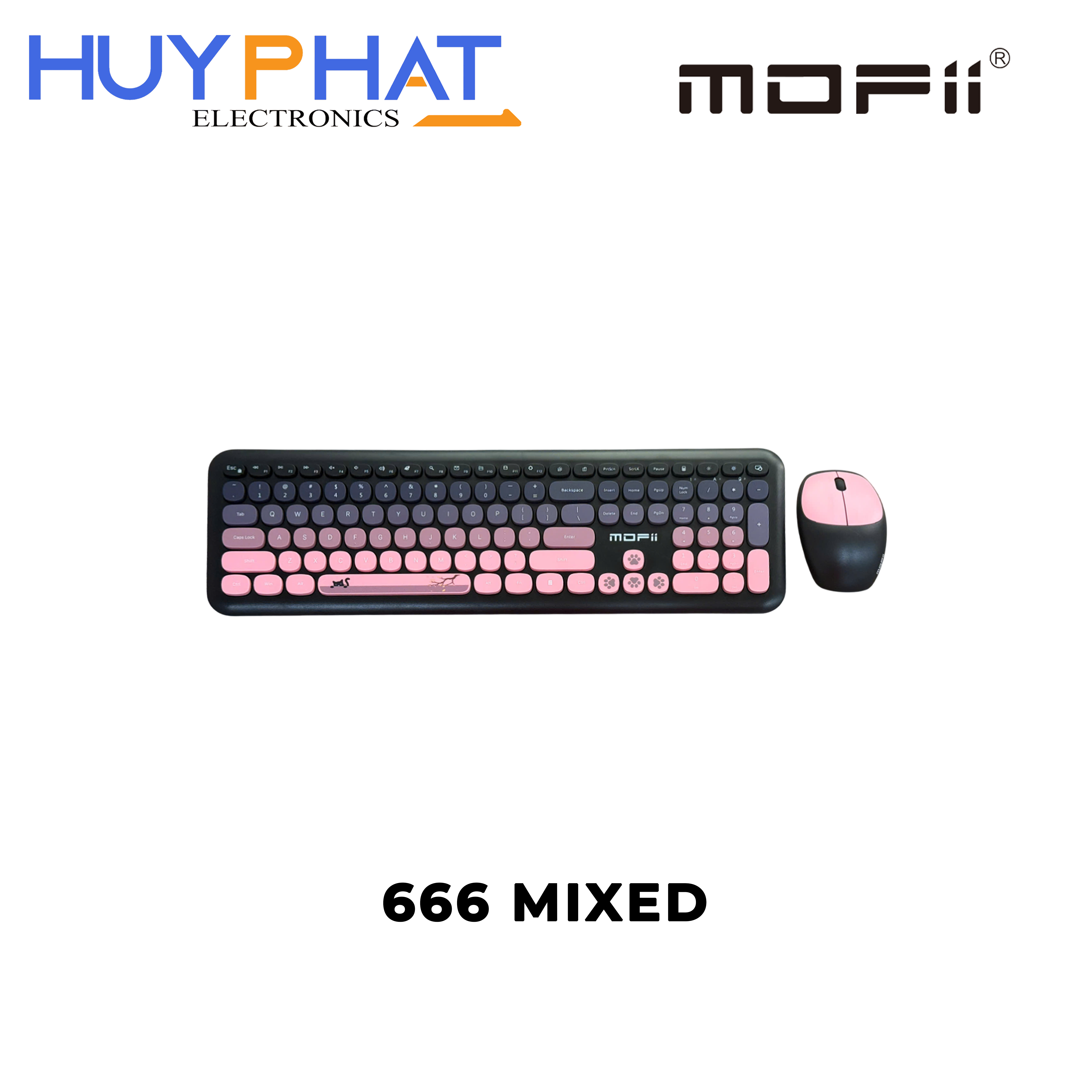 Combo phím chuột không dây 2.4G màu hồng MOFII 666 MIXED