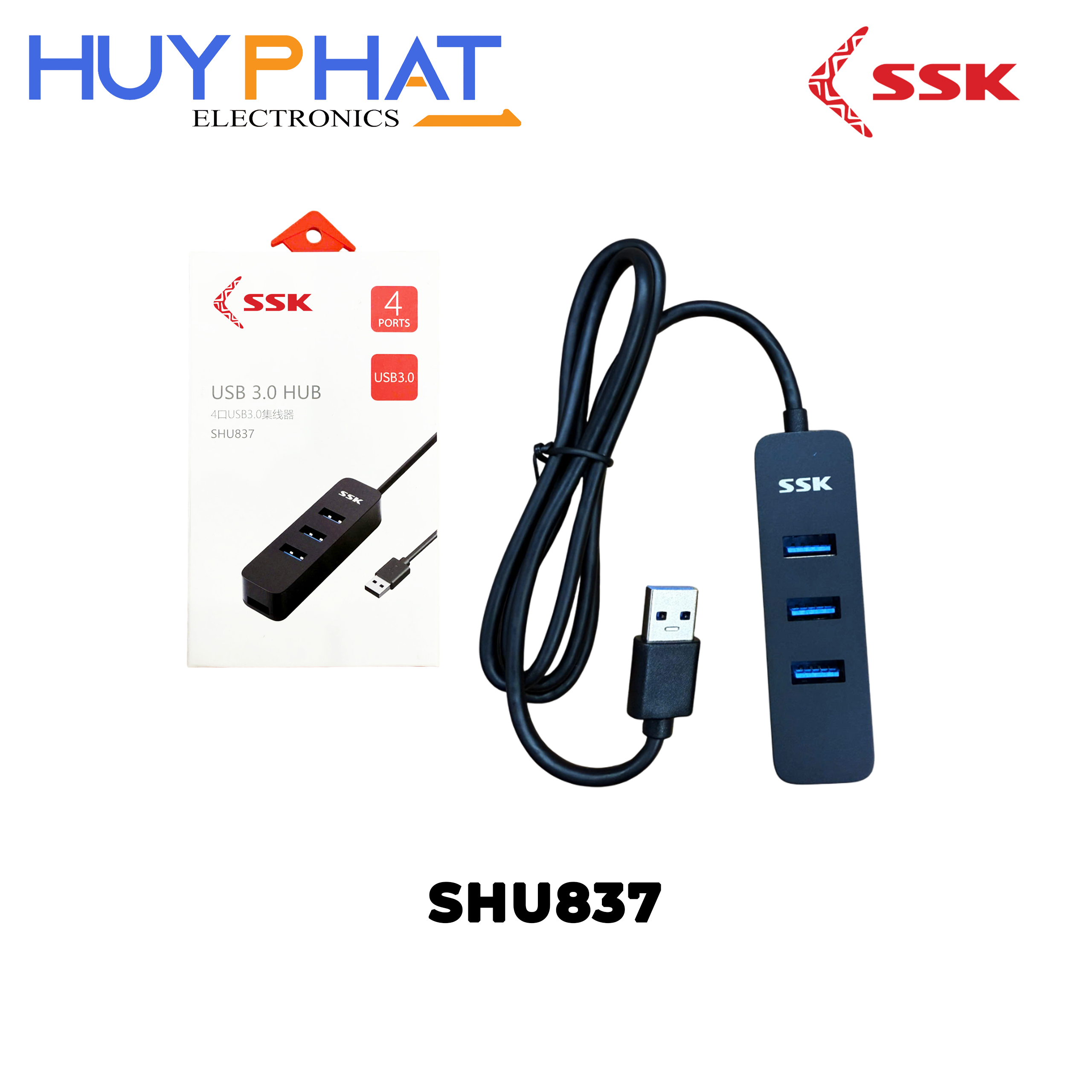 Hub chia 4 cổng USB 3.0 cáp dài 1M SSK SHU837