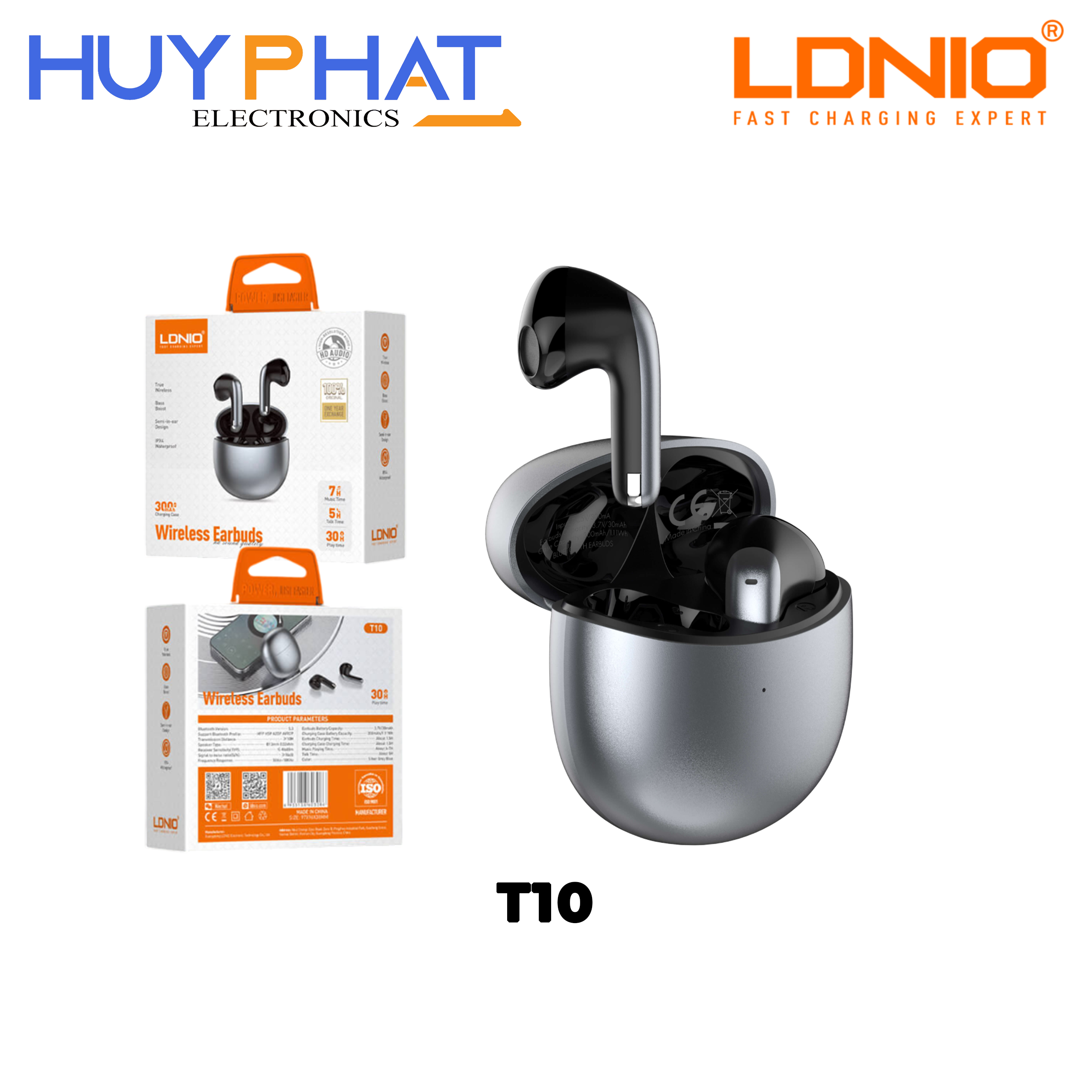 Tai nghe không dây BT5.3 màu xám bạc LDNIO T10