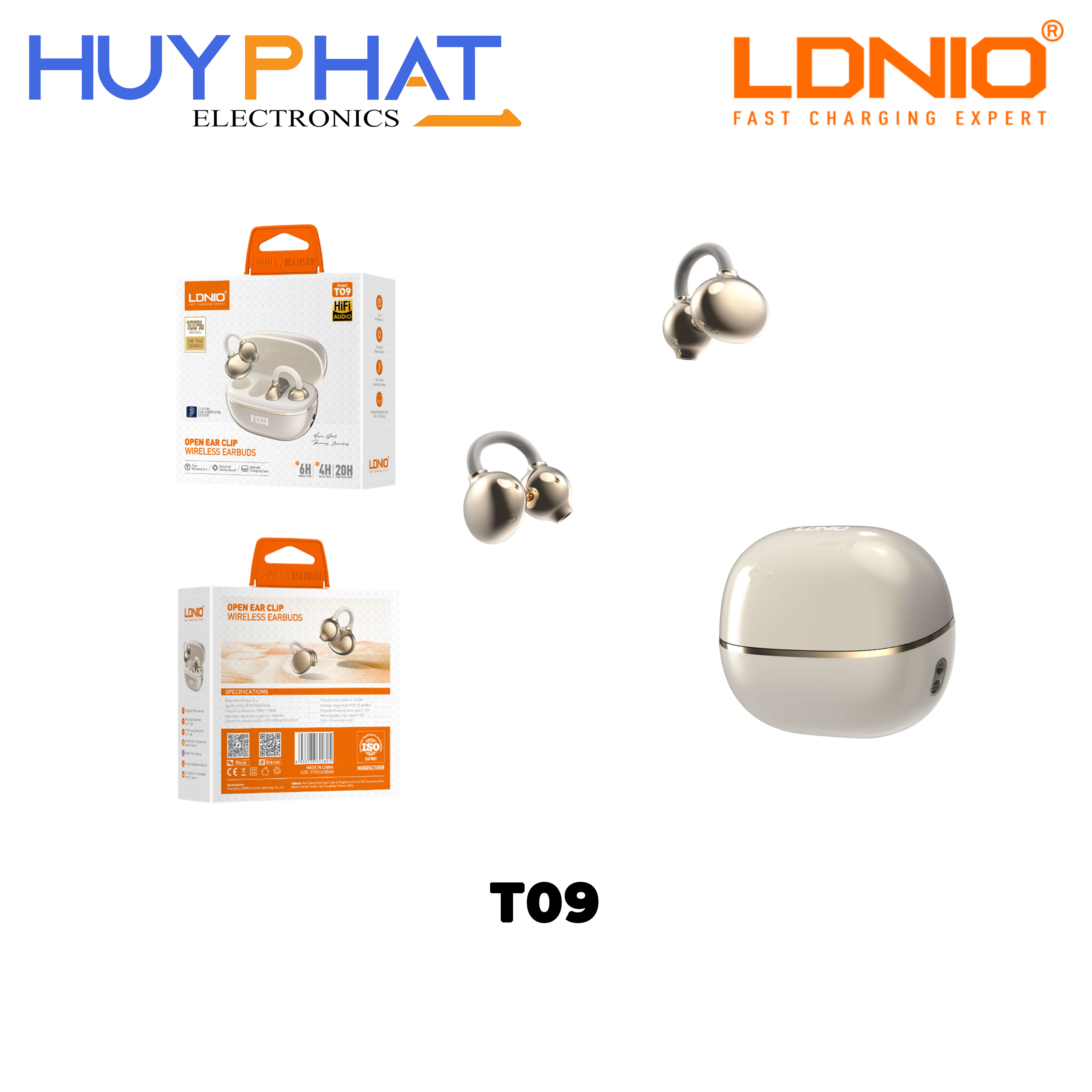 Tai nghe không dây BT5.4 màu gold LDNIO T09