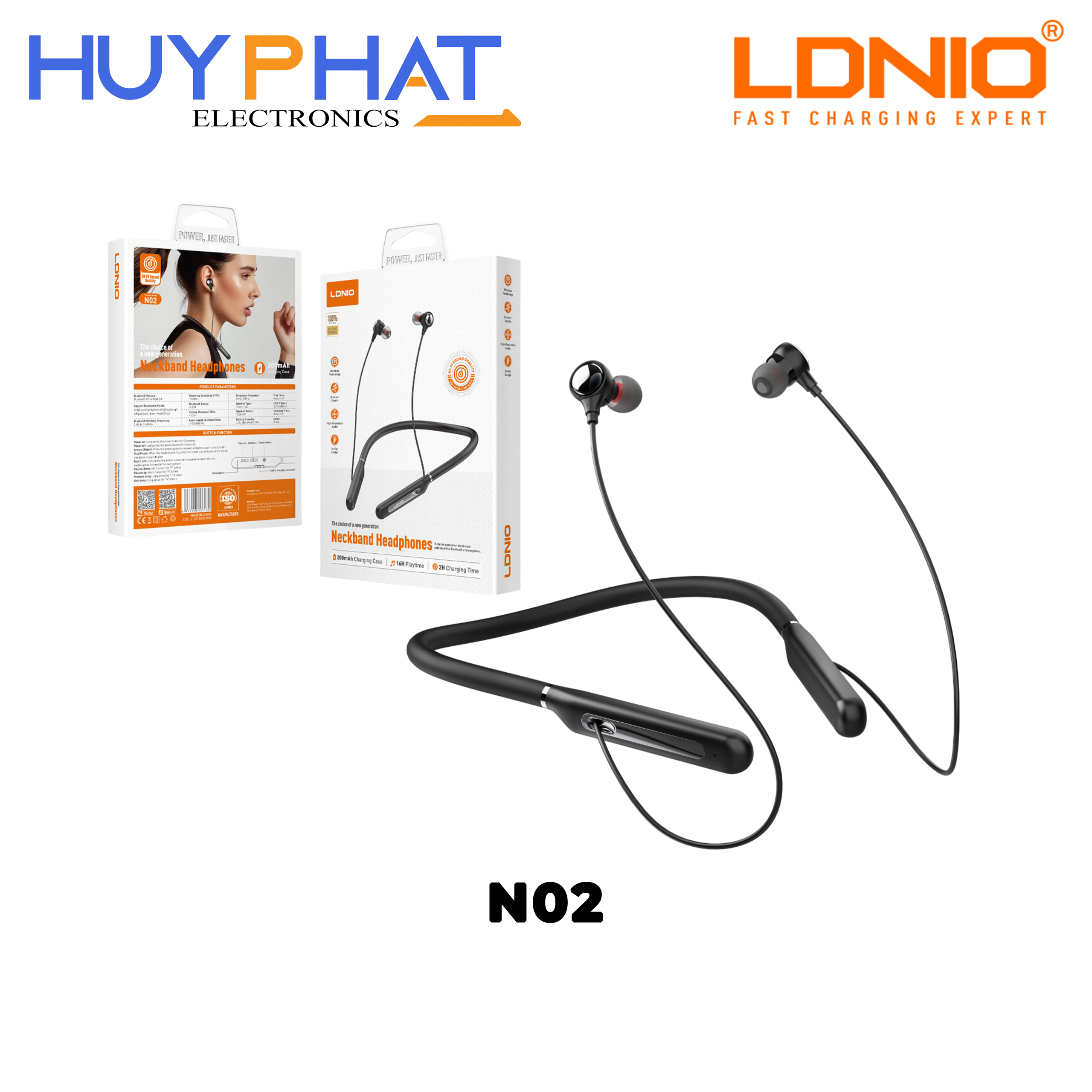 Tai nghe BT5.3 đeo cổ màu Black LDNIO N02