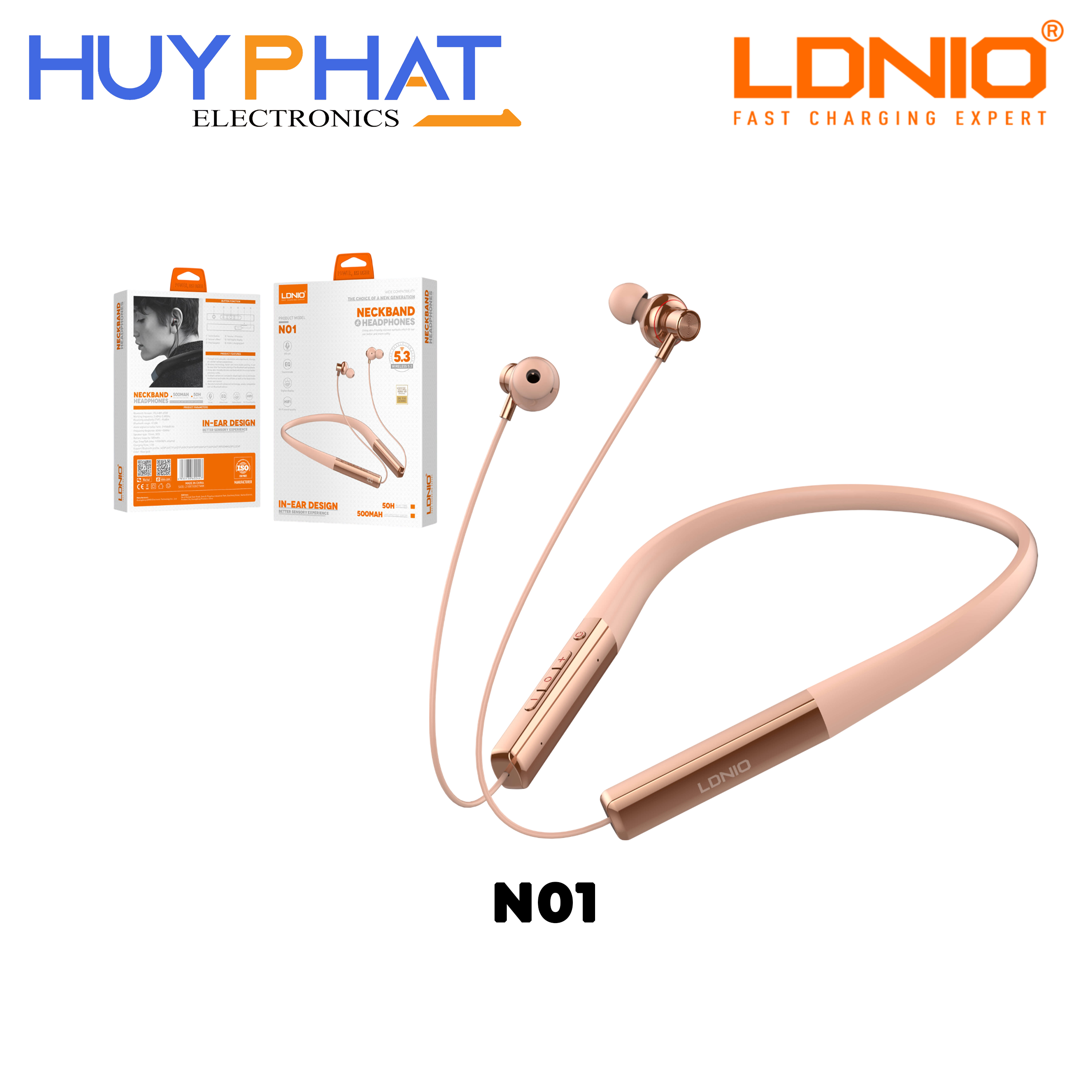 Tai nghe BT5.3 đeo cổ màu RoseGold LDNIO N01
