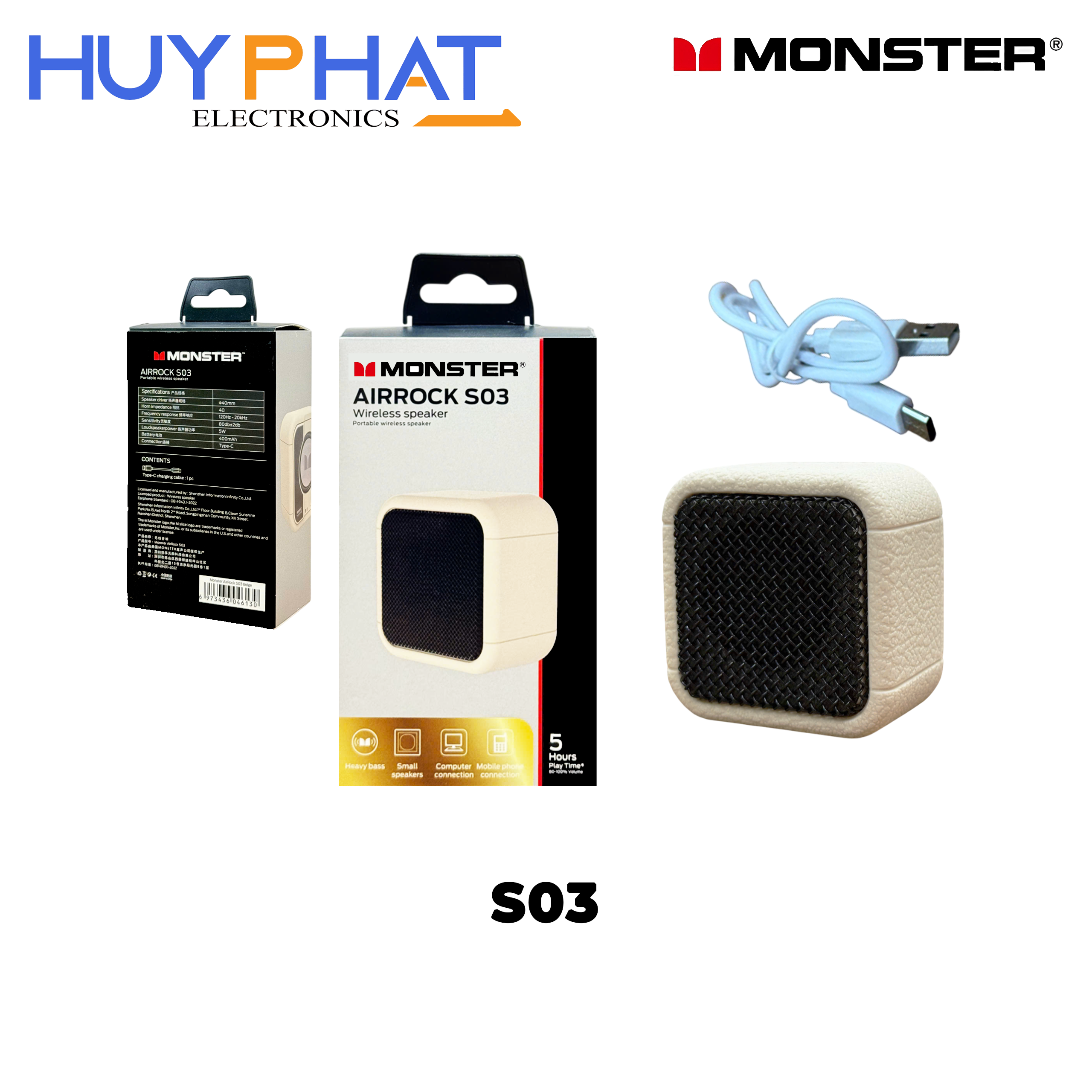 Loa BT 5W mini màu be MONSTER S03