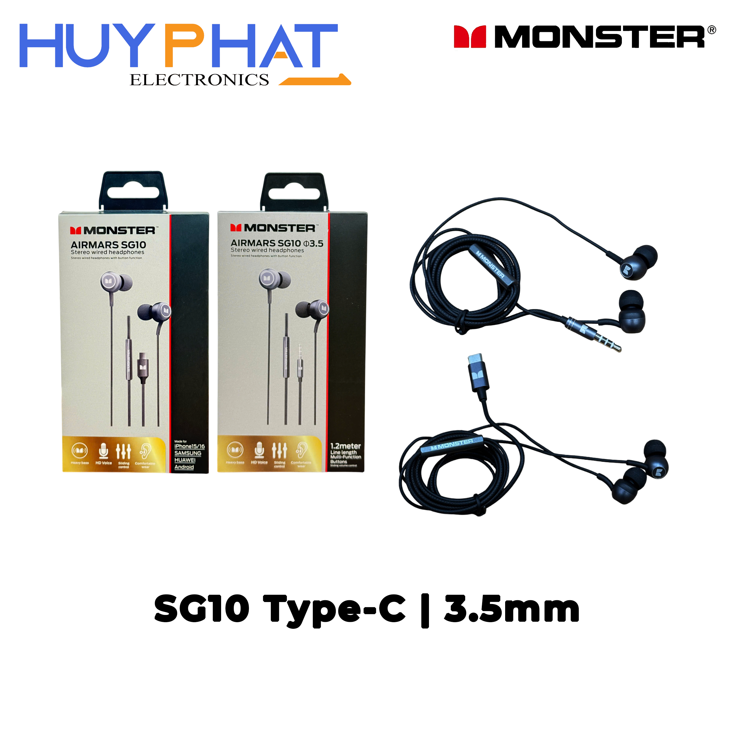Tai nghe có dây TypeC/3.5mm dài 1.2m màu đen MONSTER SG10
