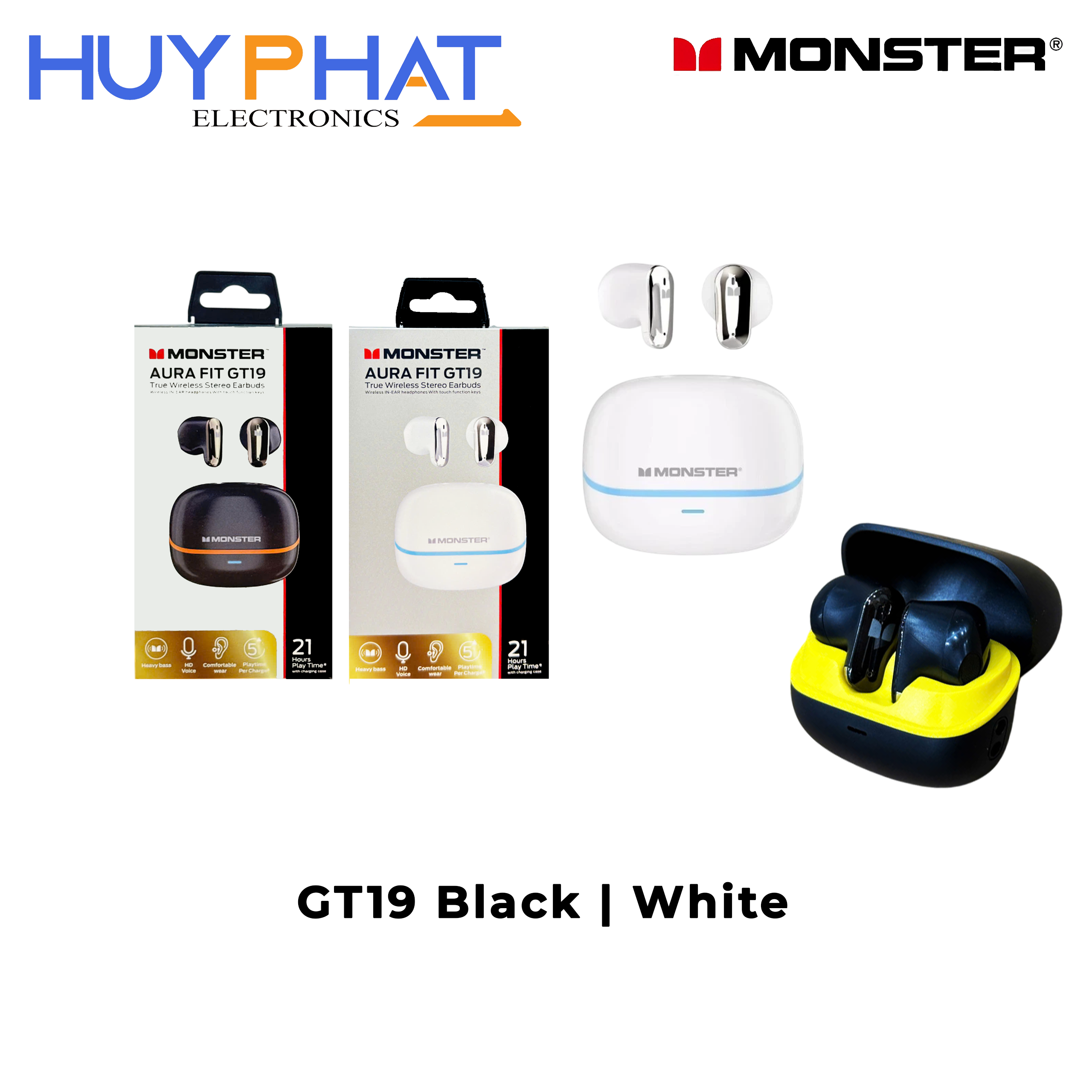 Tai nghe Bluetooth 5.3 MONSTER GT19 Màu Đen | Trắng