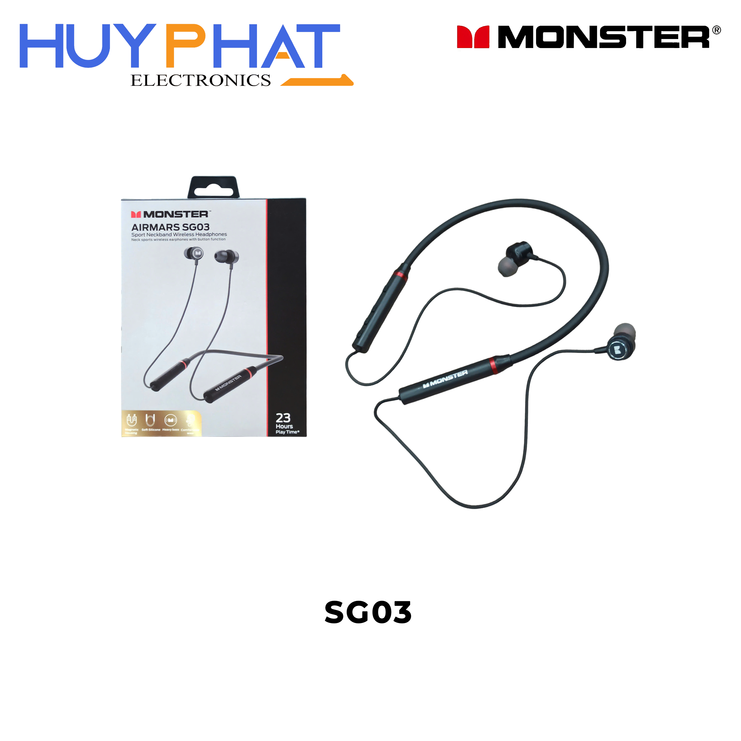 Tai nghe Bluetooth 5.3 đeo cổ MONSTER SG03 màu đen