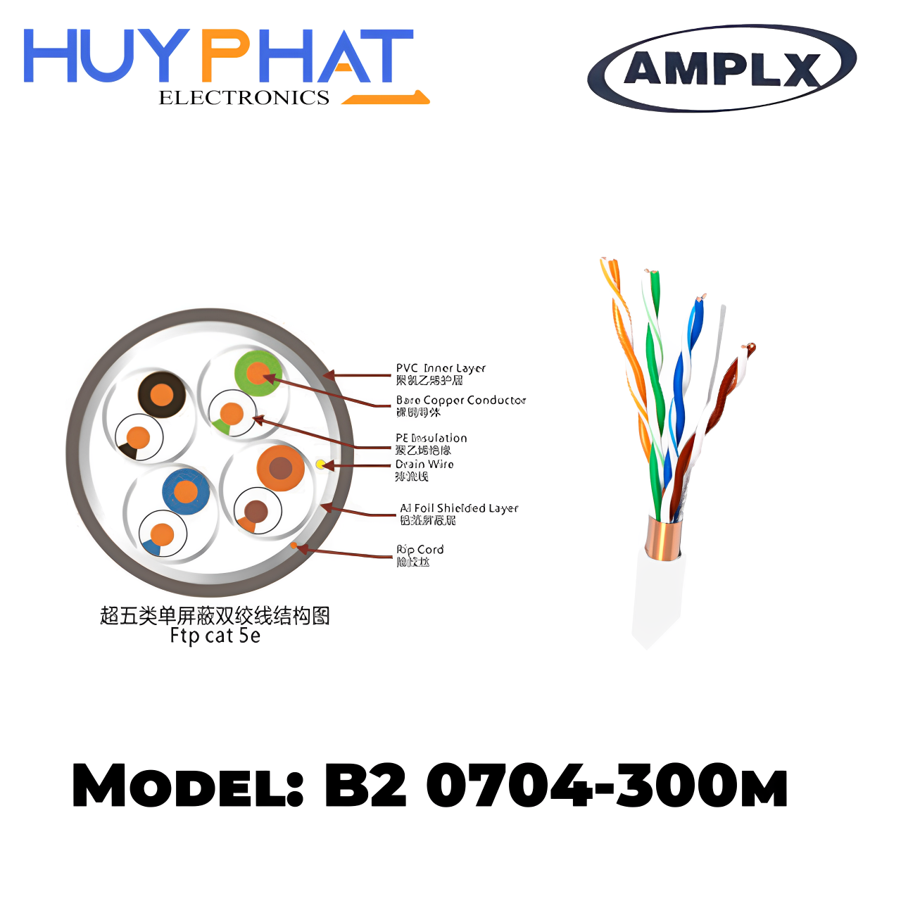 Cáp mạng cuộn STP CAT5E 300M AMPLX B2 0704