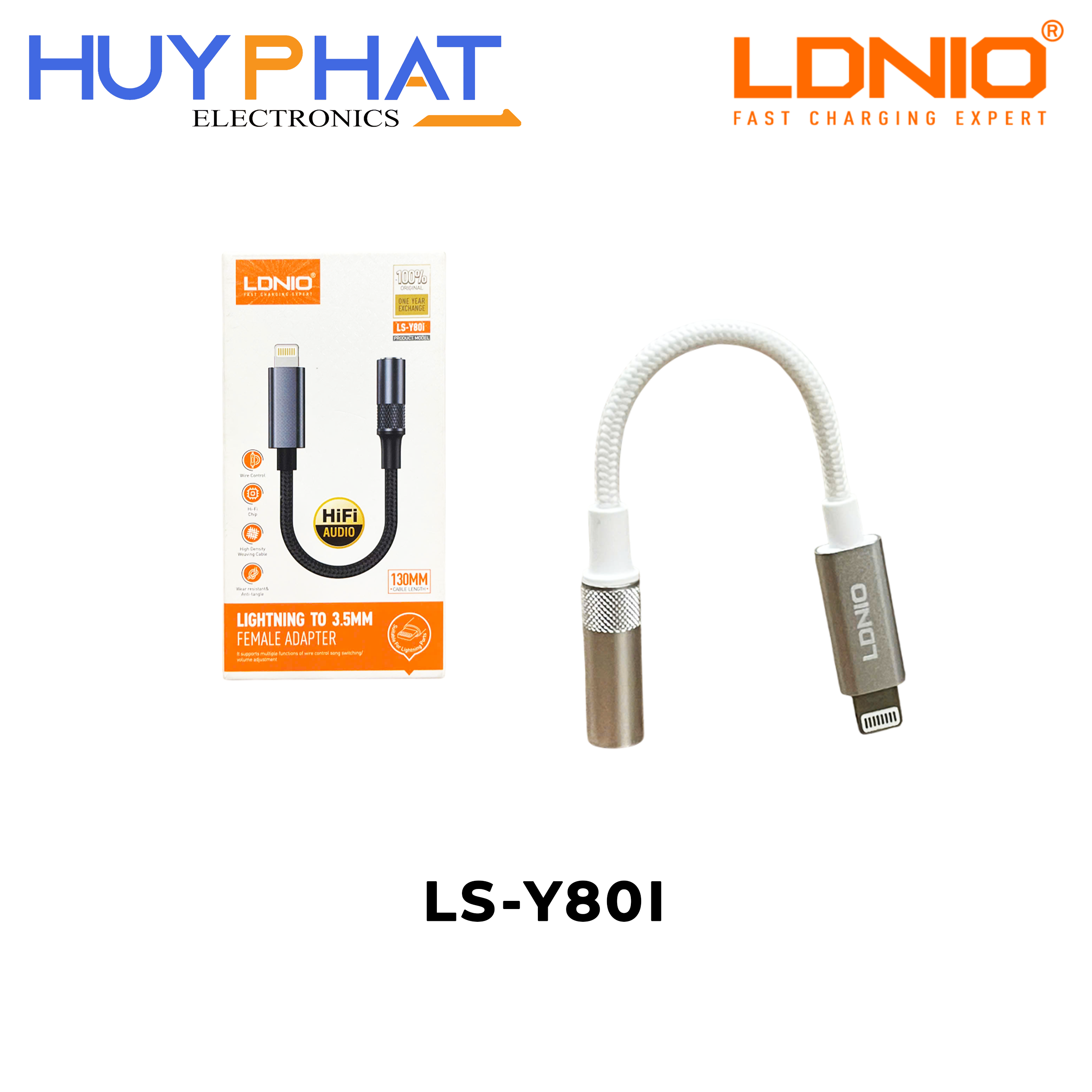 Cáp Lightning -> 3.5mm màu bạc dài 0.13M LDNIO LS-Y80I