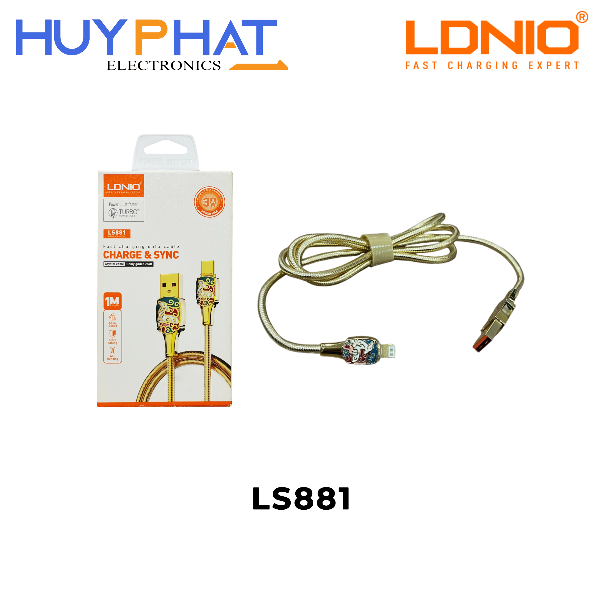 Cáp USB -> Lightning 30W màu vàng dài 1M LDNIO LS881