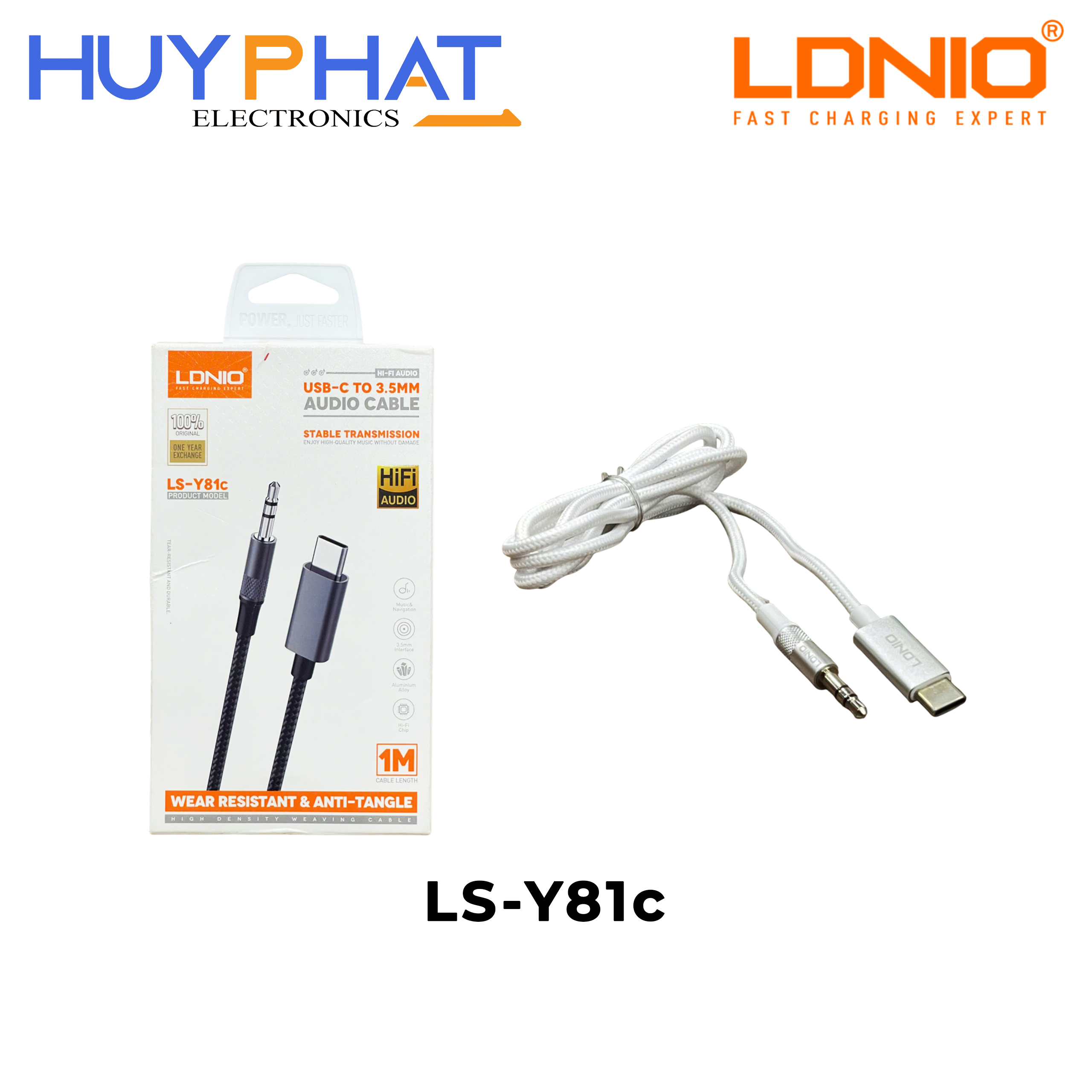 Cáp Type-C -> 3.5mm màu trắng dài 1M LDNIO LS-Y81C