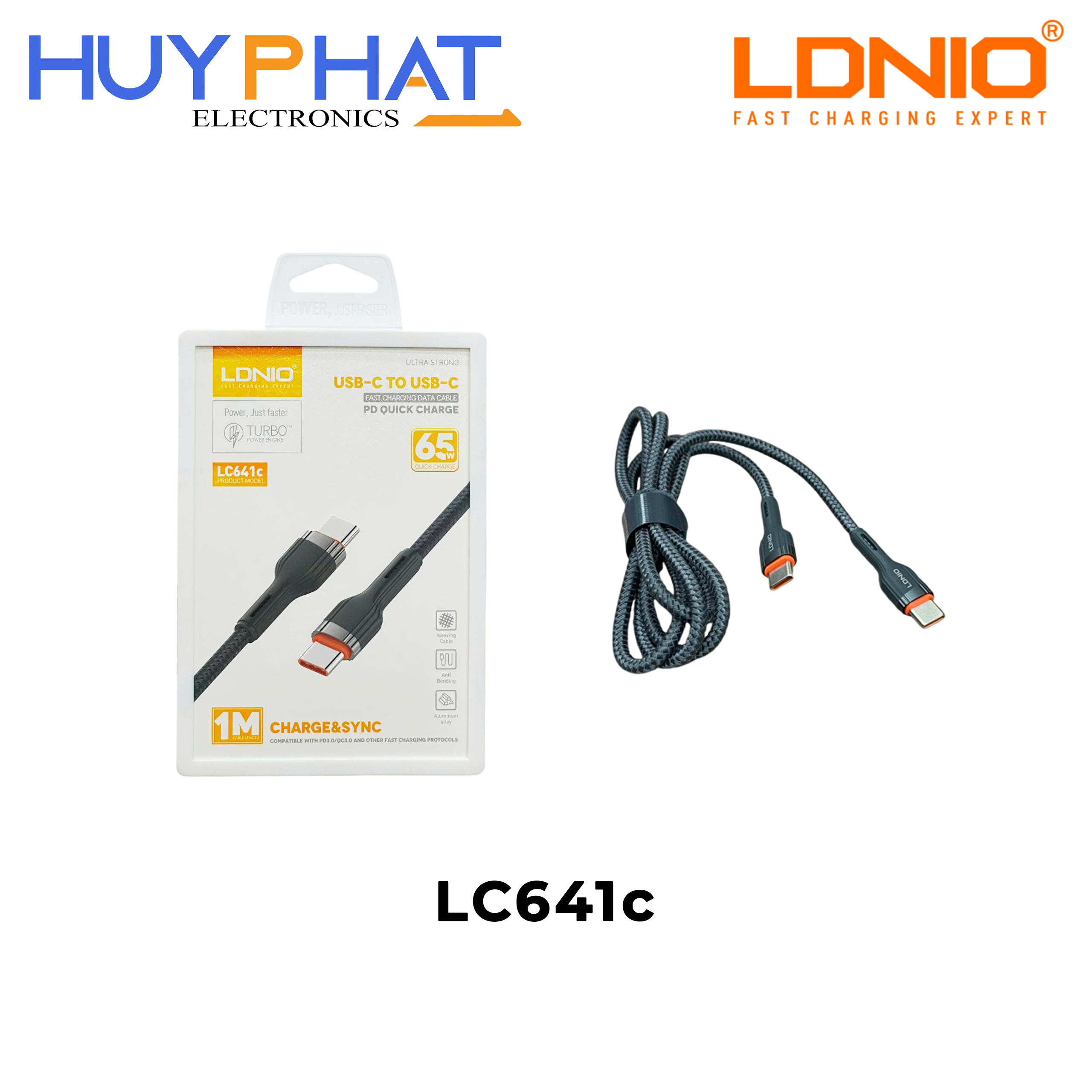 Cáp Type-C 65W màu xám dài 1m LDNIO LC641C