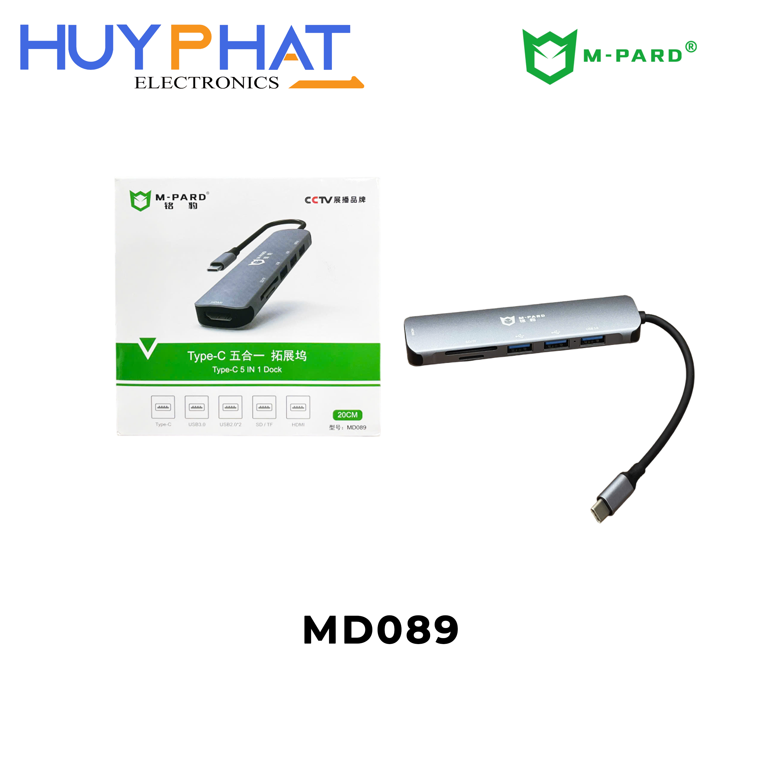 Hub chia Type-C -> 3USB3.0 + HDMI + TF|SD M-PARD MD089