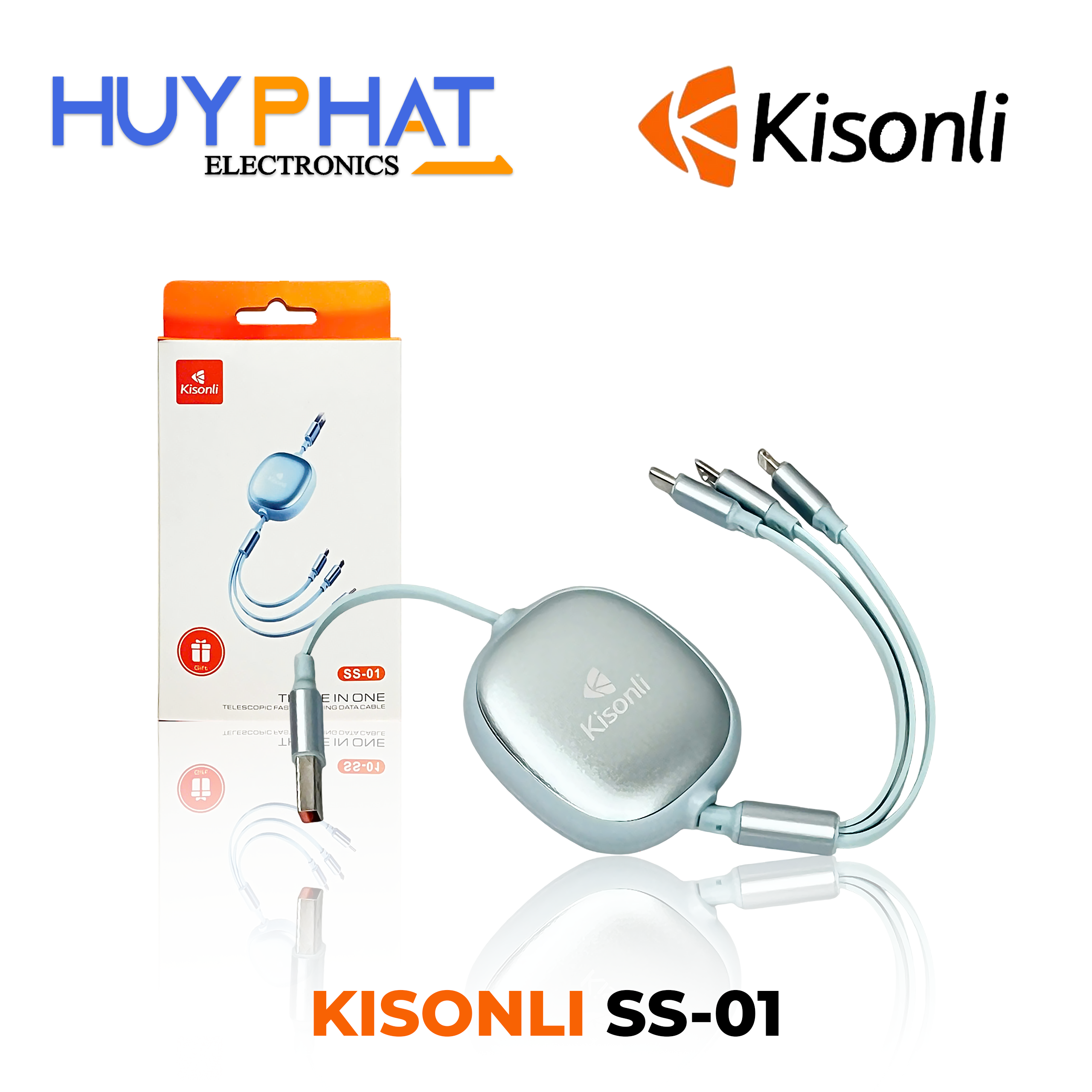 Cáp sạc USB2.0 -> TypeC | Lightning | Micro 100W màu xanh KISONLI SS-01