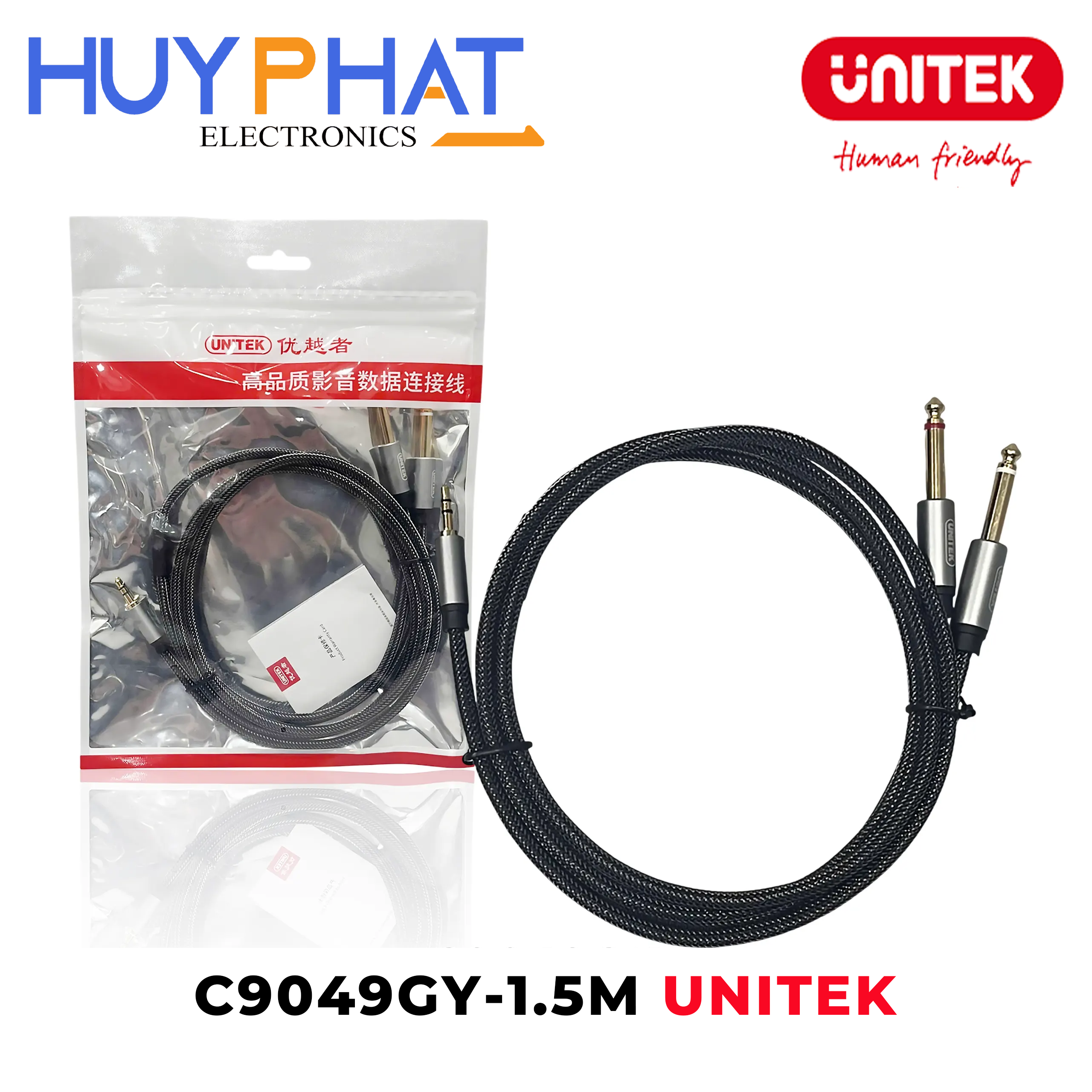 Cáp loa 3.5mm -> Jack 6mm UNITEK C9049GY