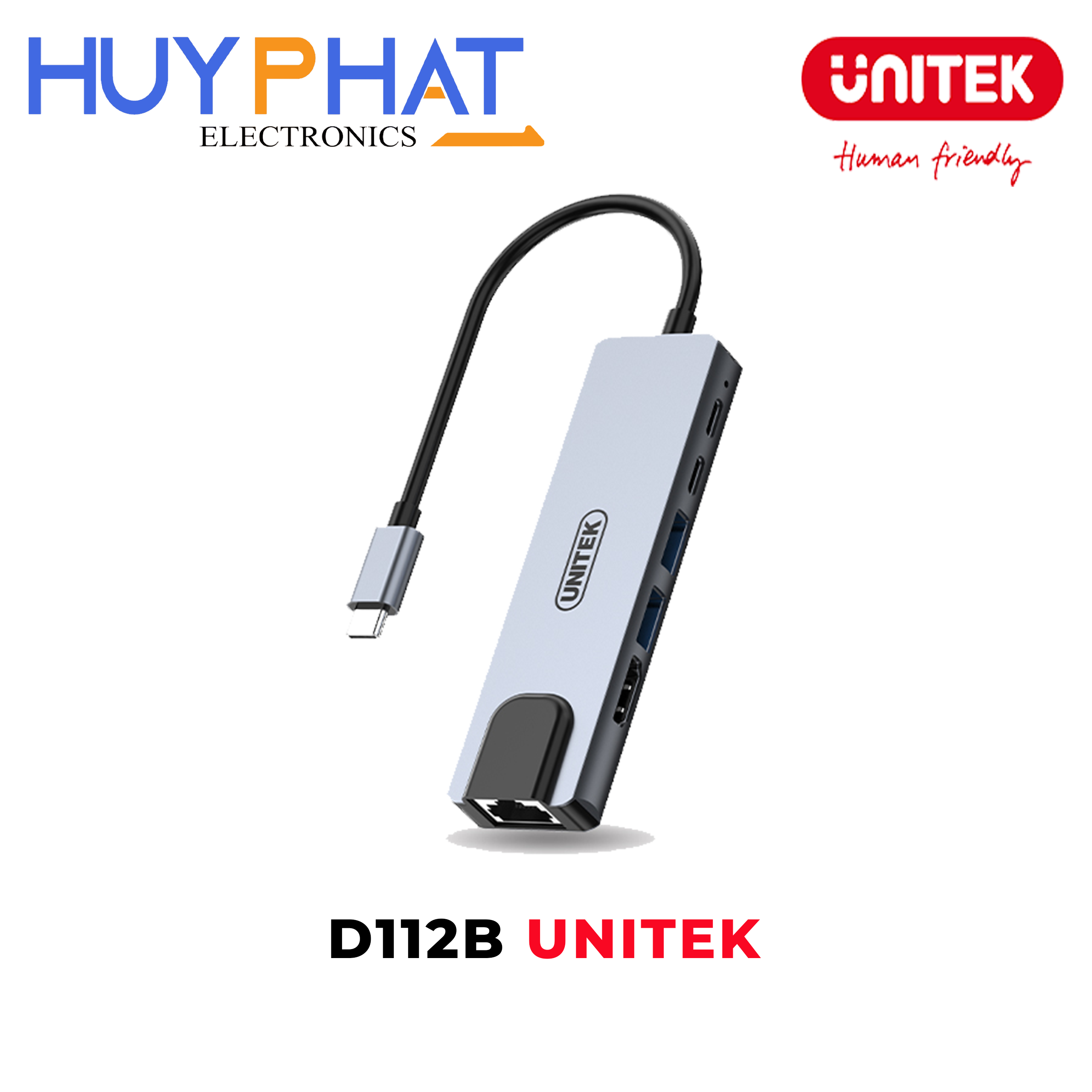 Bộ chuyển đổi 6 cổng Type-C -> USB3.0 + HDMI 4K@30Hz + LAN + PD 100W UNITEK Type-C D112B