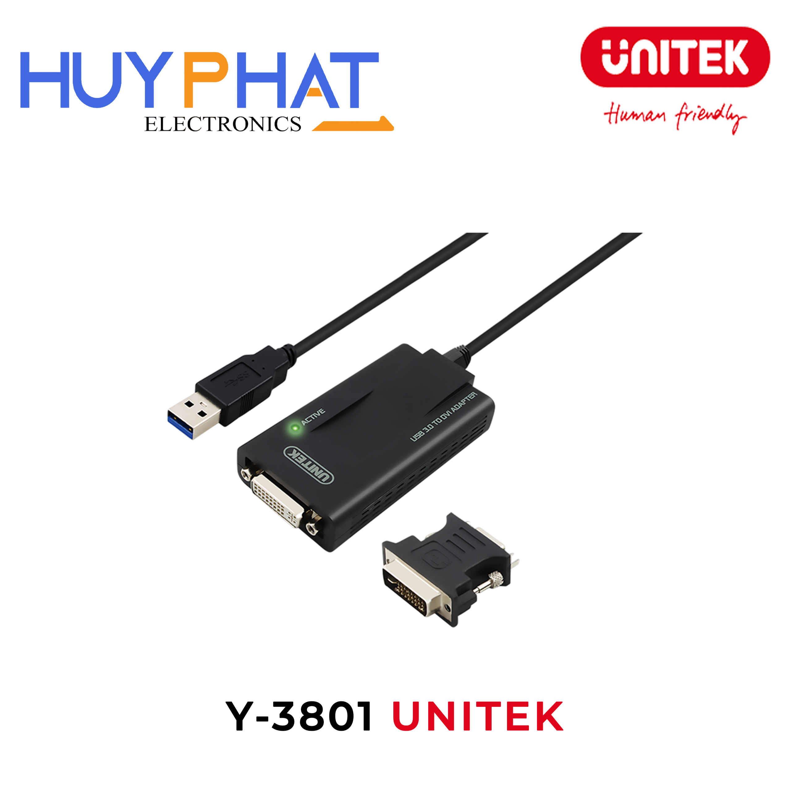 Cáp USB 3.0 -> DVI + Đầu Chuyển DVI Sang VGA UNITEK Y-3801