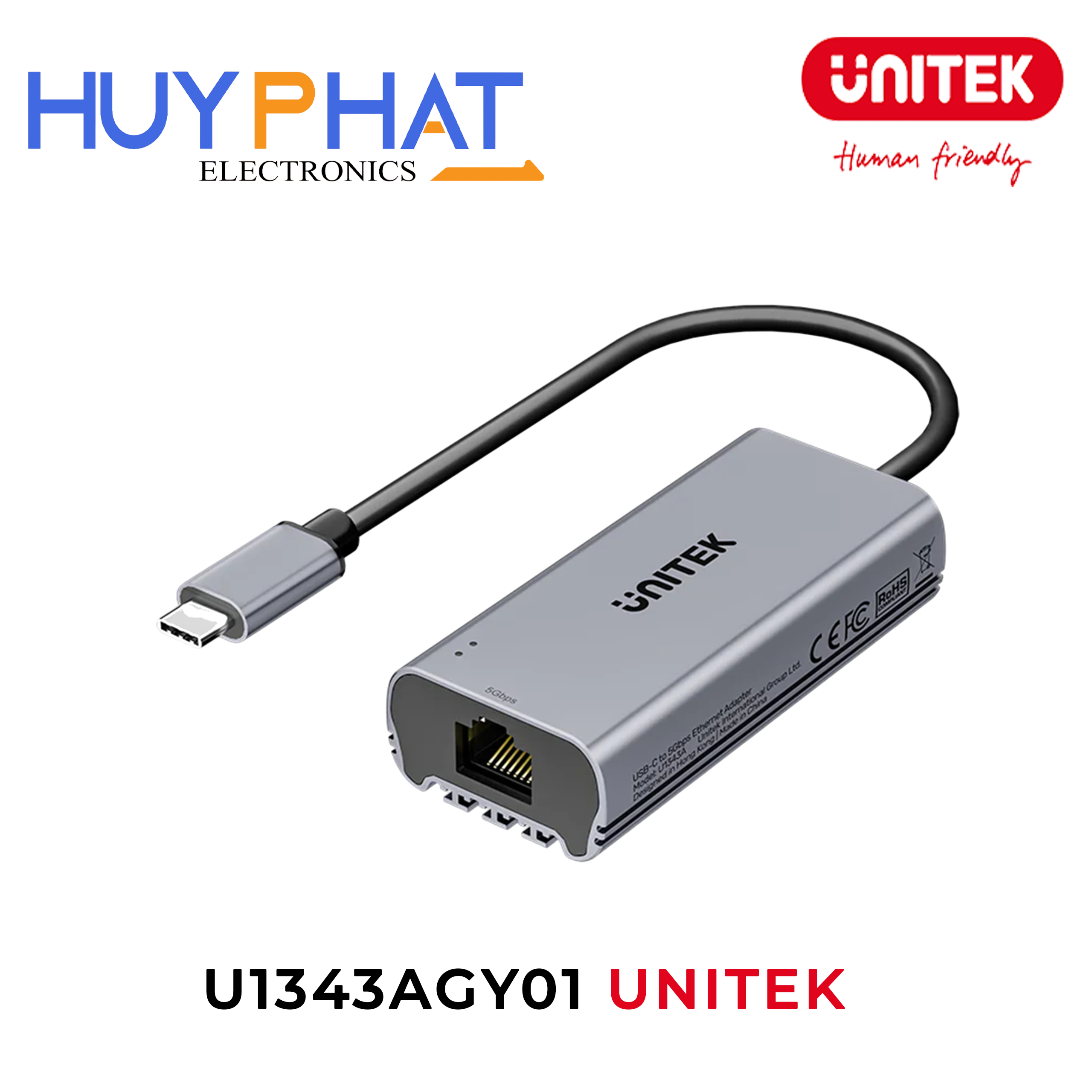 Bộ chuyển USB-C → Ethernet 5 Gbps UNITEK U1343AGY01