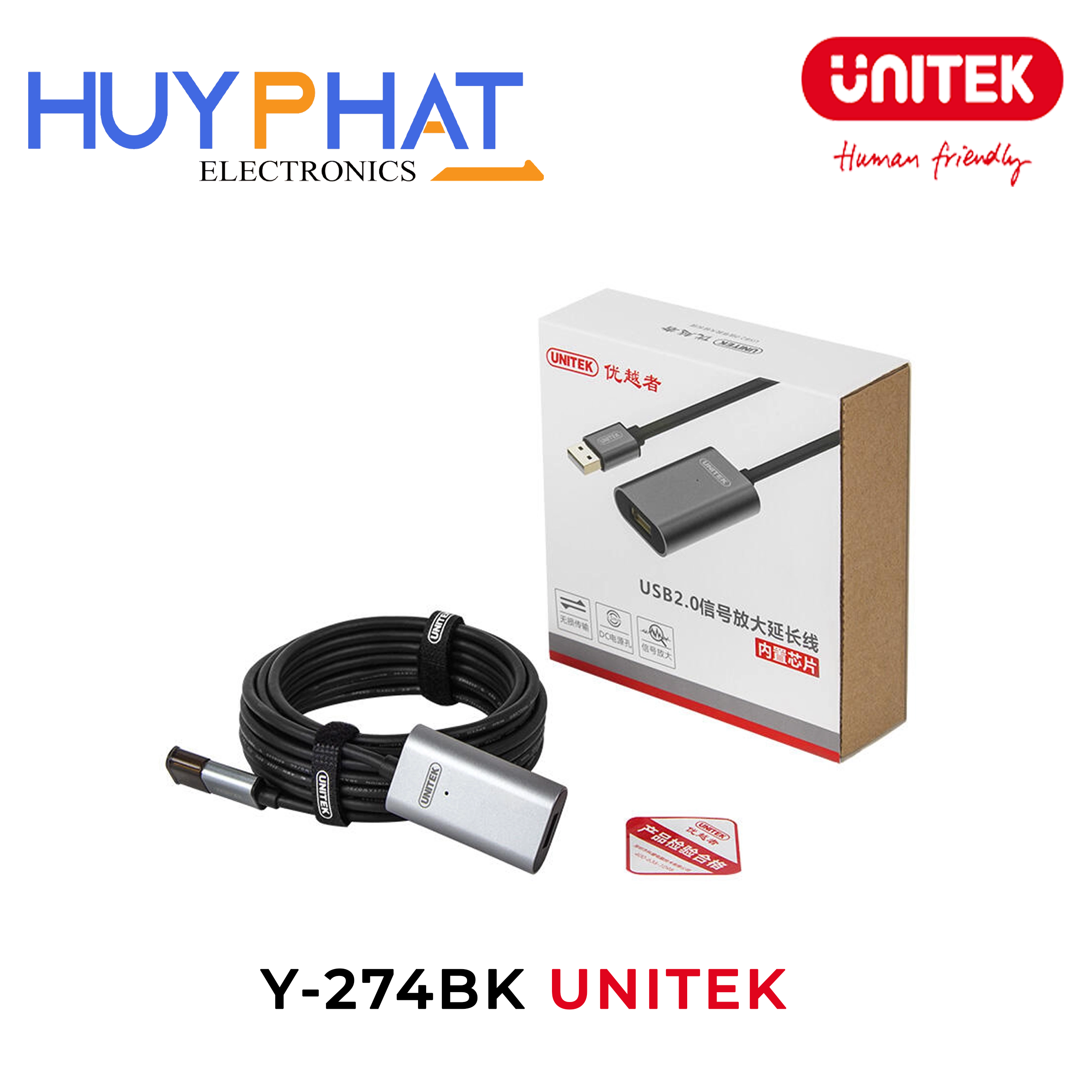 Cáp nối dài USB2.0 khuếch đại tín hiệu UNITEK Y-274BK