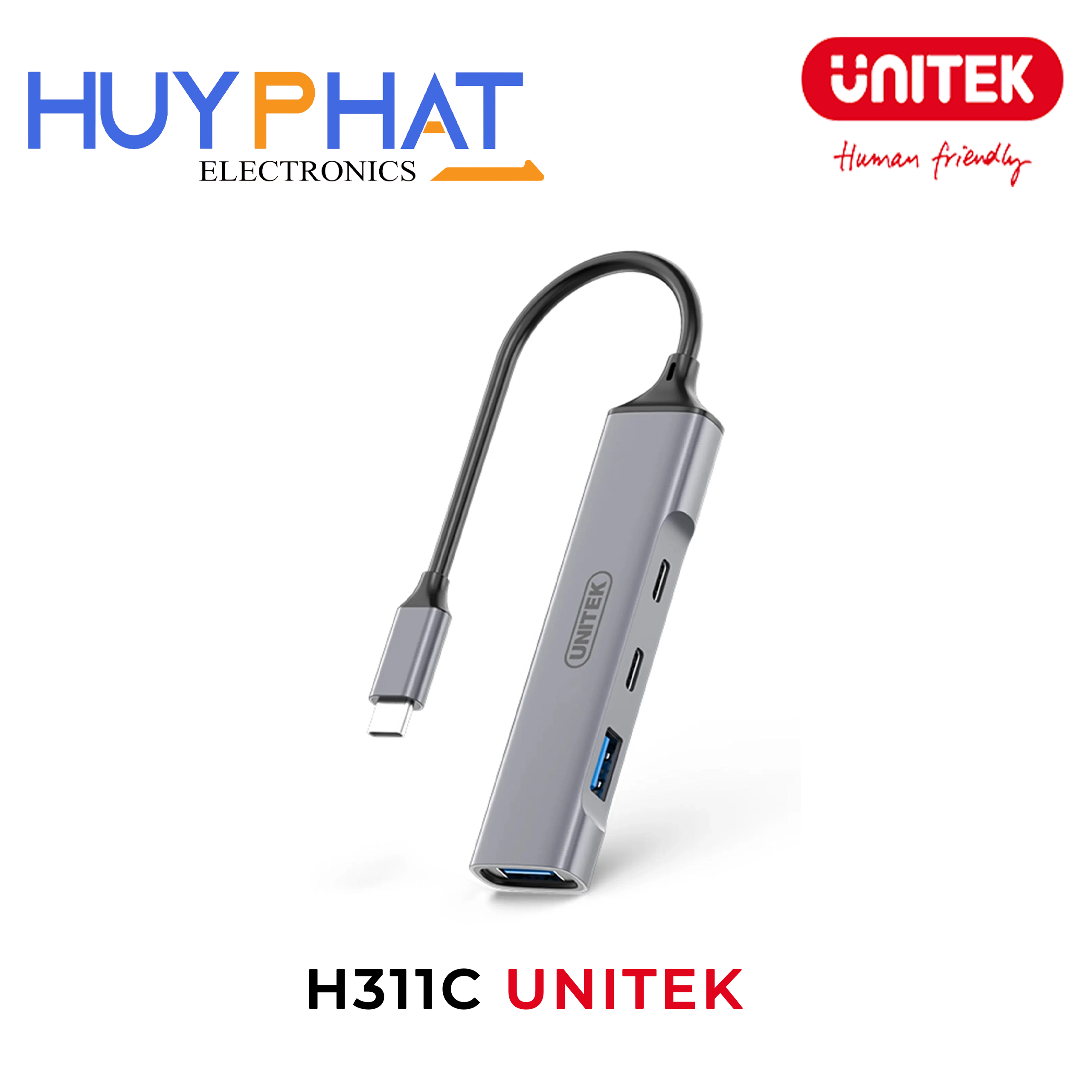 Bộ chuyển đổi 4 cổng Type-C ->USB + Type-C + PD100W UNITEK H311C