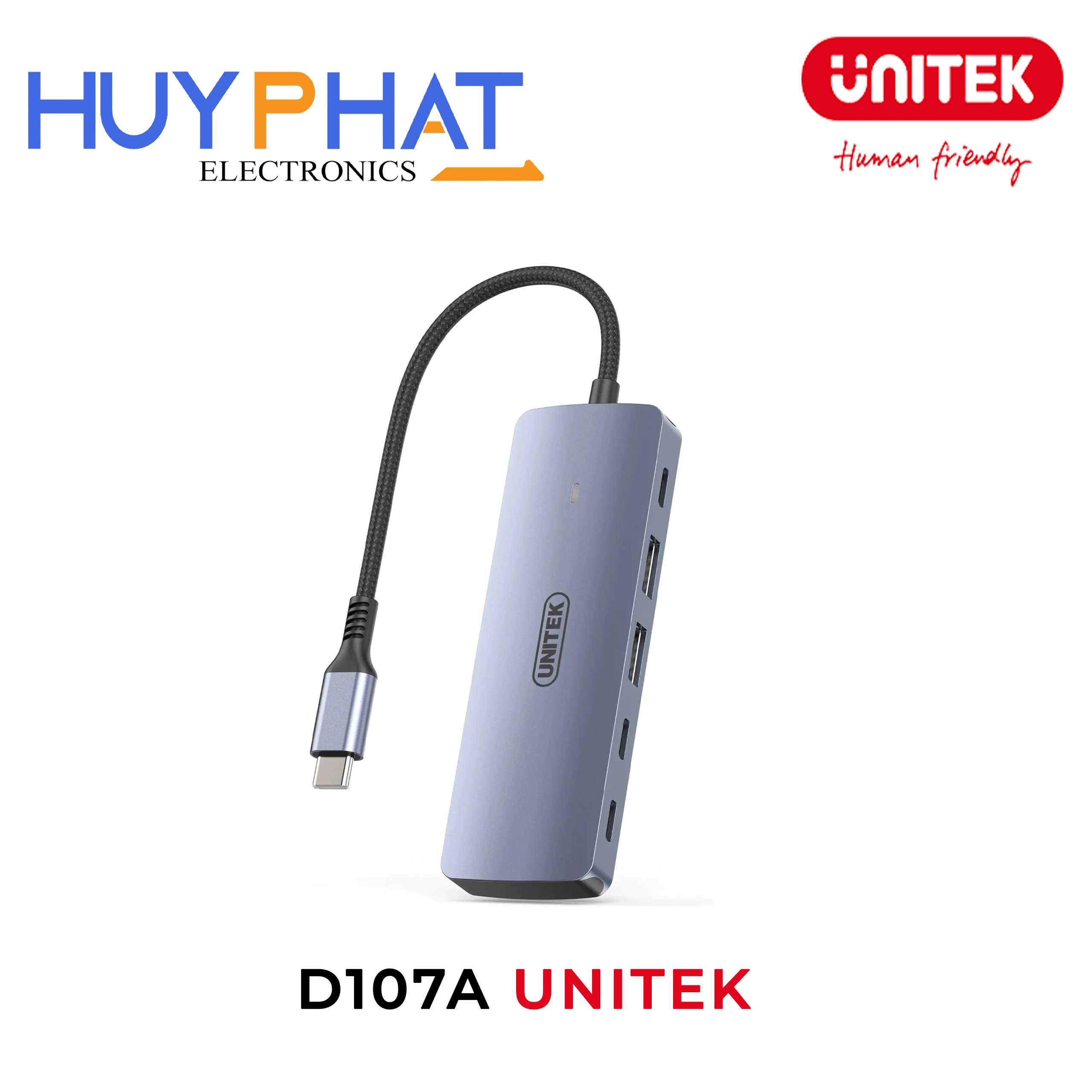 Bộ chuyển đổi 5 cổng Type-C ->USB 3.0 + Type-C + PD100W UNITEK D107A