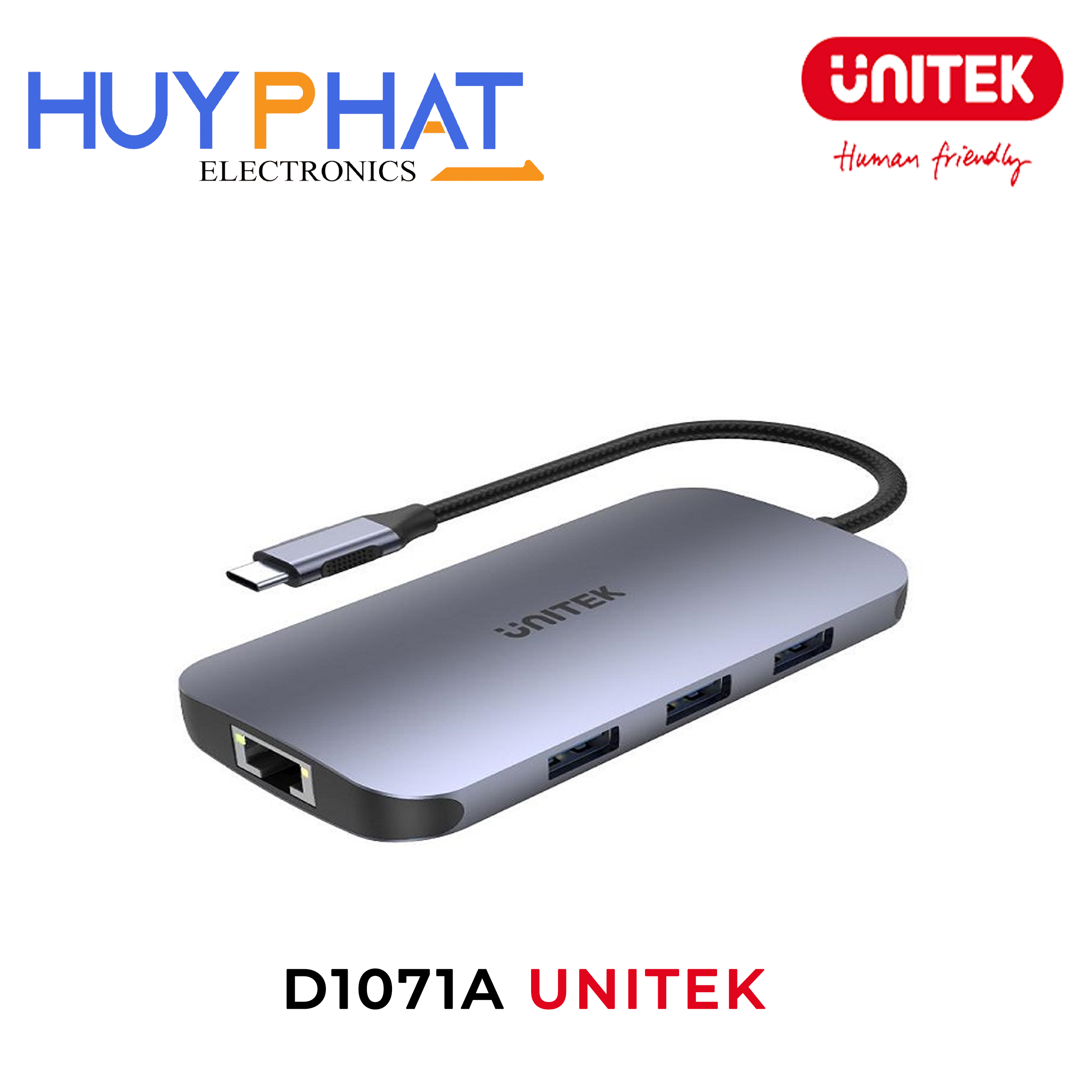 Bộ chuyển đổi 7 cổng Type-C -> HDMI 4K@60Hz + LAN + CardReader + USB-A + PD 100W UNITEK D1071A