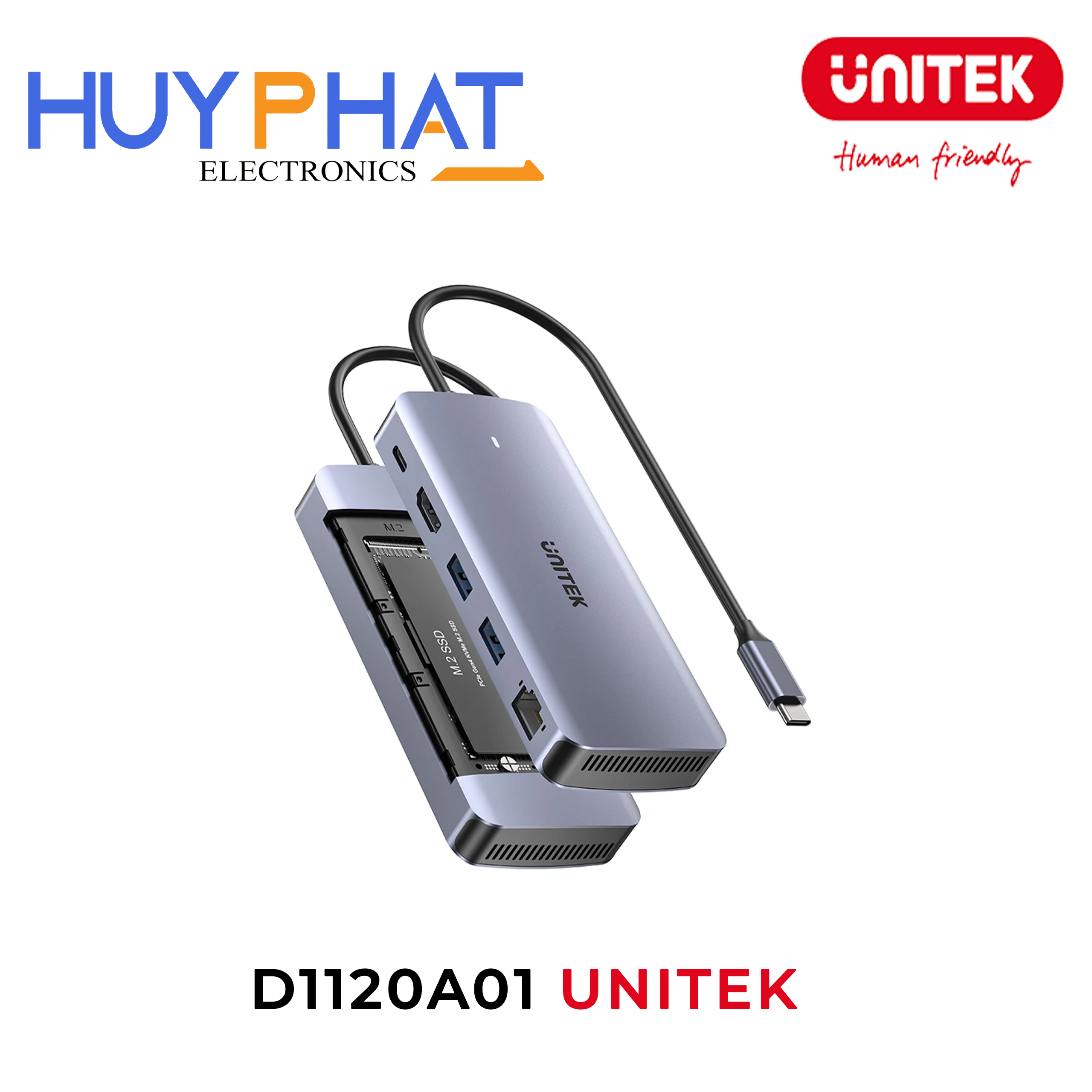 Bộ chuyển đổi 5 cổng Type-C -> HDMI 4K@60Hz + LAN  + USB + Type-C tích hợp SSD UNITEK D1120A01