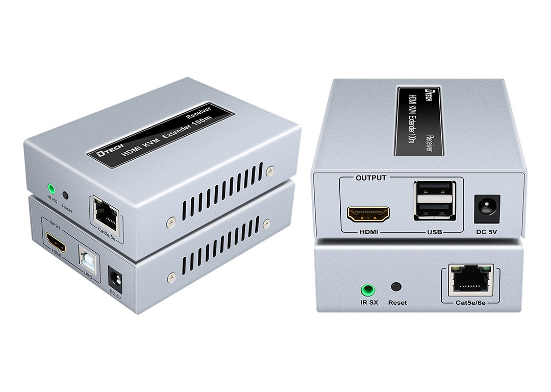 Hộp nối dài HDMI + USB KVM -> LAN 100m DTECH DT-7054A 2ND IR